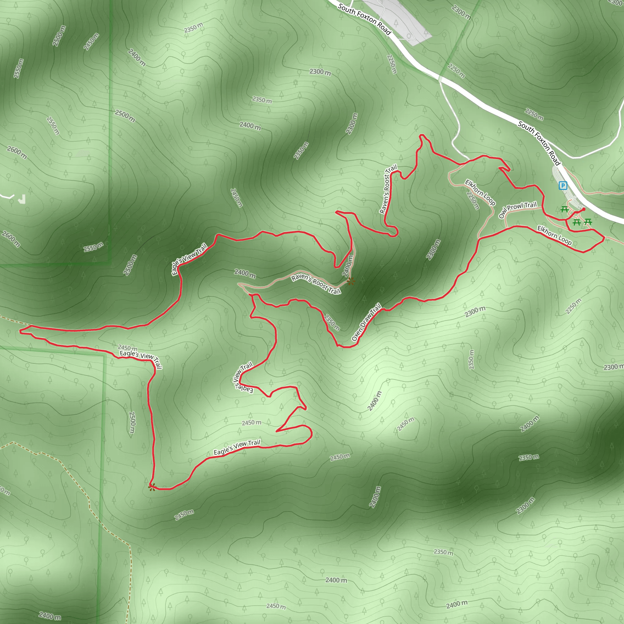 Elkhorn - Raven's Roost - Eagle's View - Oxen Draw Loop Trail mobile static map