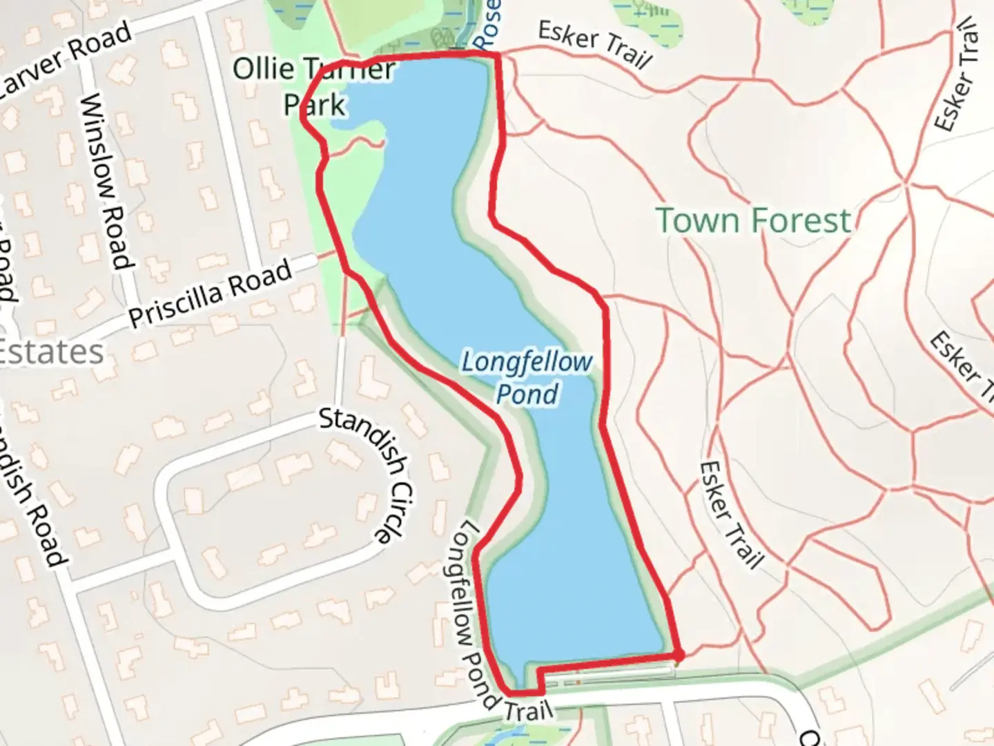 An image depicting the trail Longfellow Pond Loop Trail and its surrounding area.