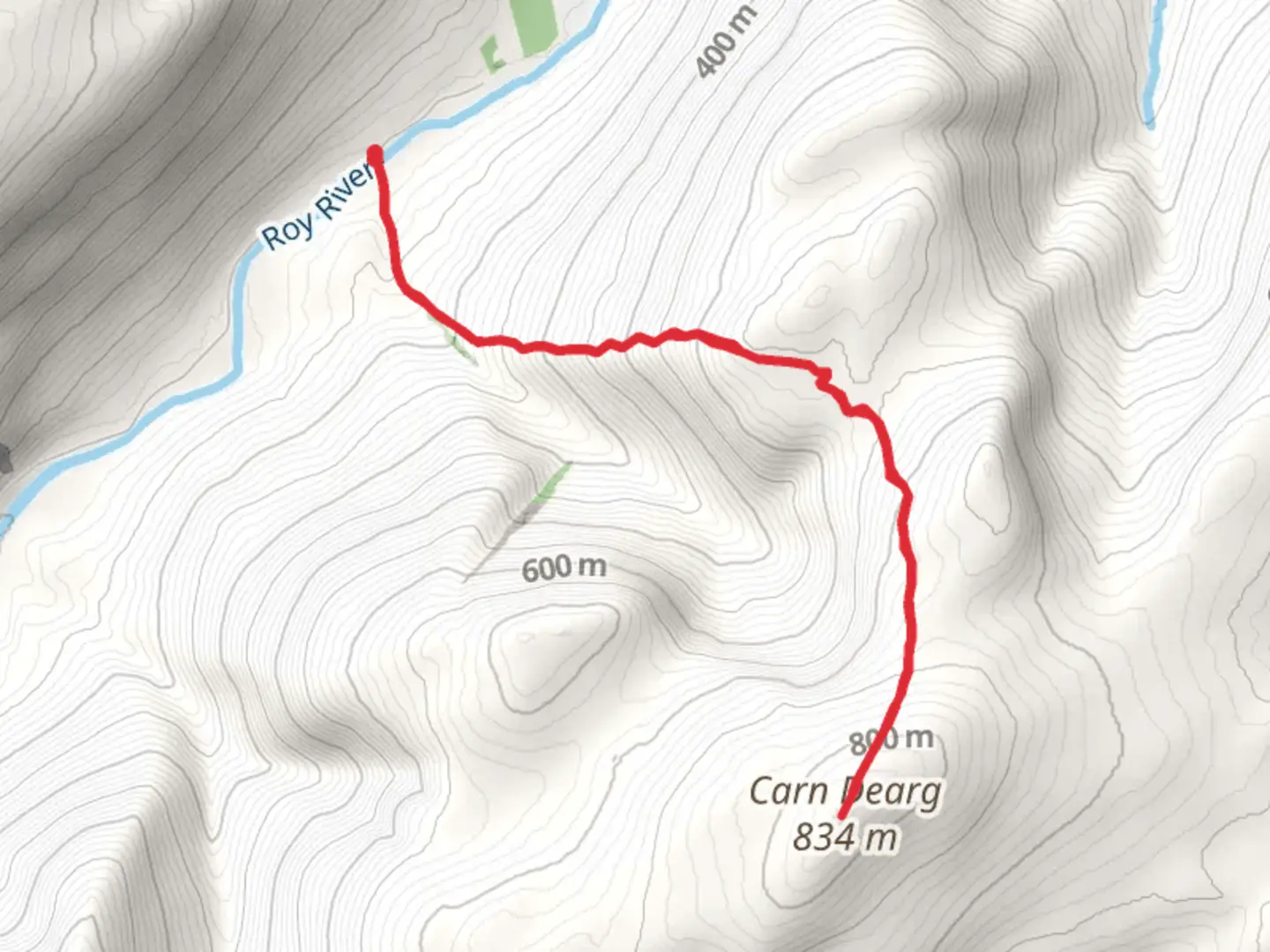An image depicting the trail Càrn Dearg - Bhrunachain and its surrounding area.