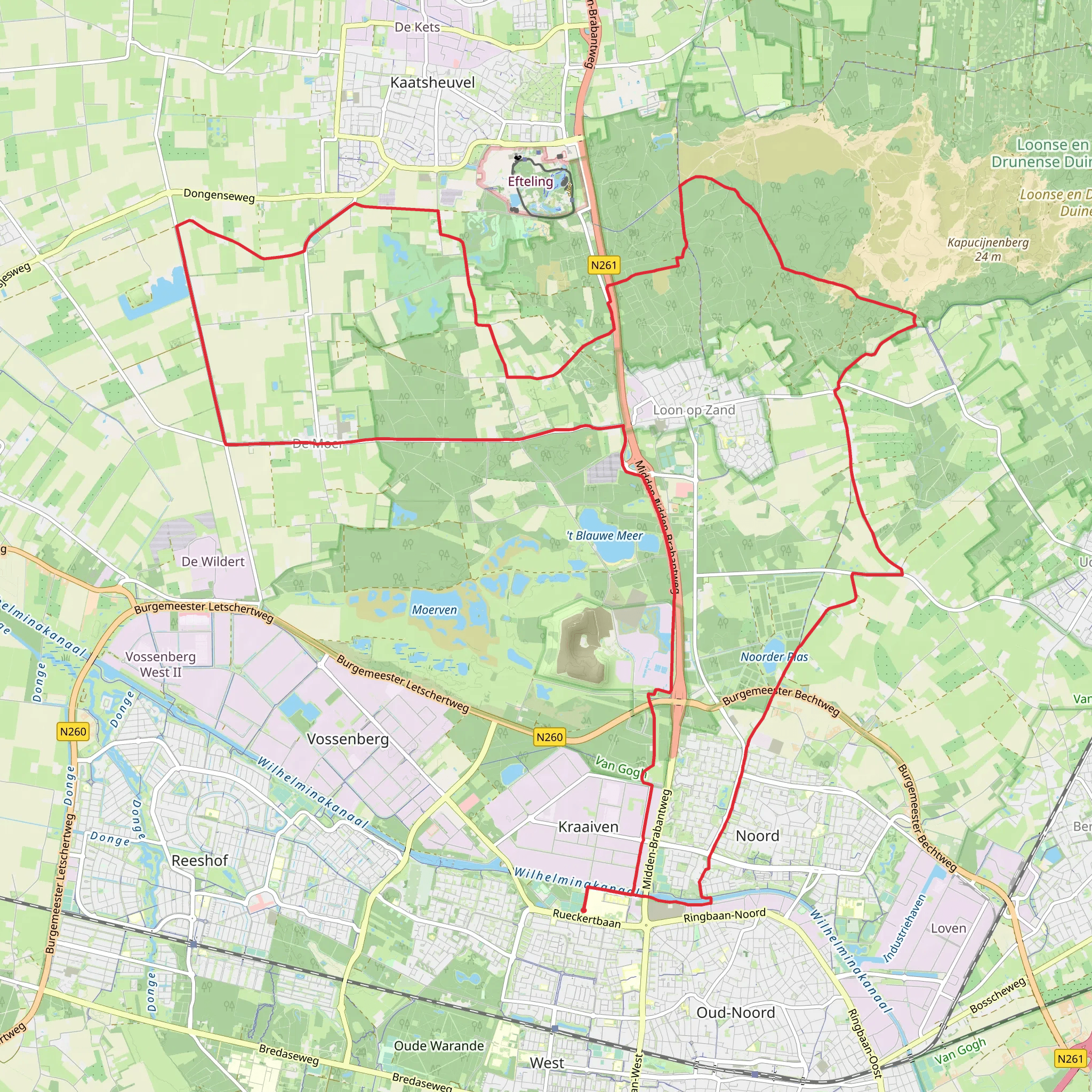 t Blauwe Meer and Noorder Plas via Heideweg and Waalwijksebaan mobile static map