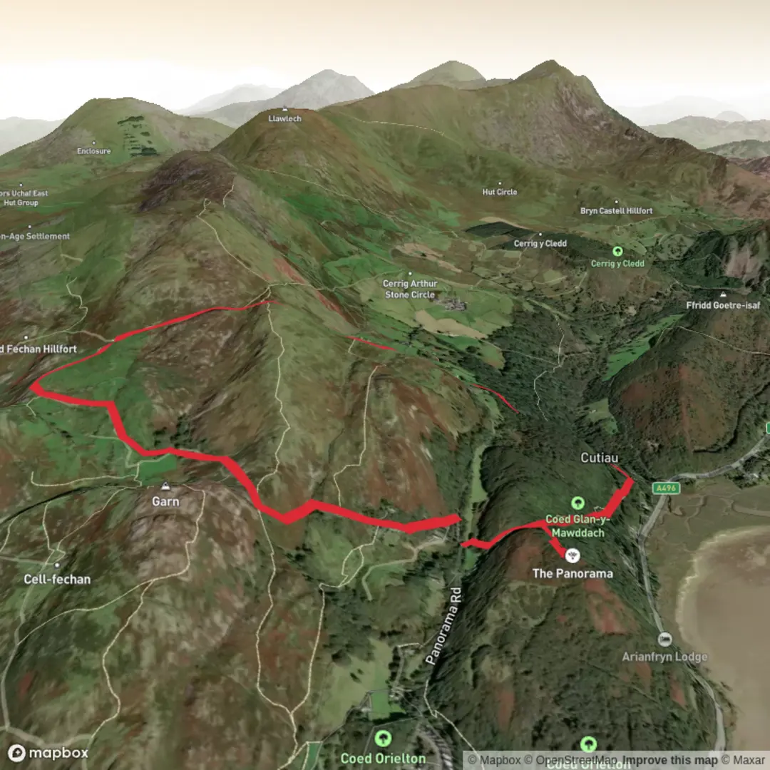 An image depicting the trail Panorama Road - Ffridd Y Graig Loop and its surrounding area.