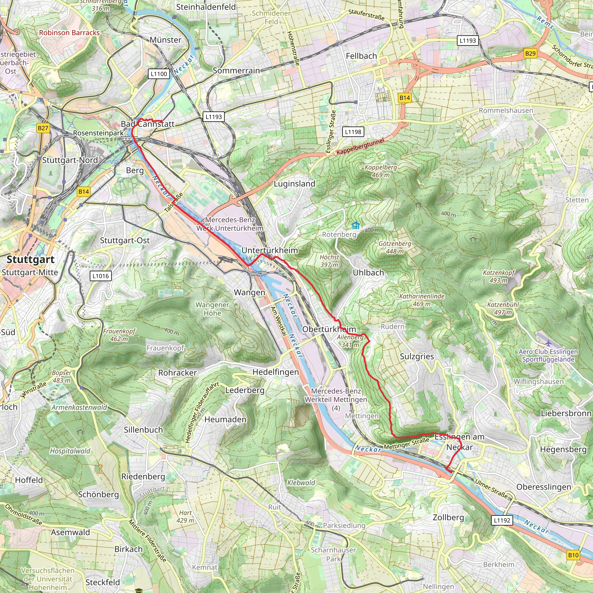 Bad Cannstatt to Esslingen am Neckar mobile static map