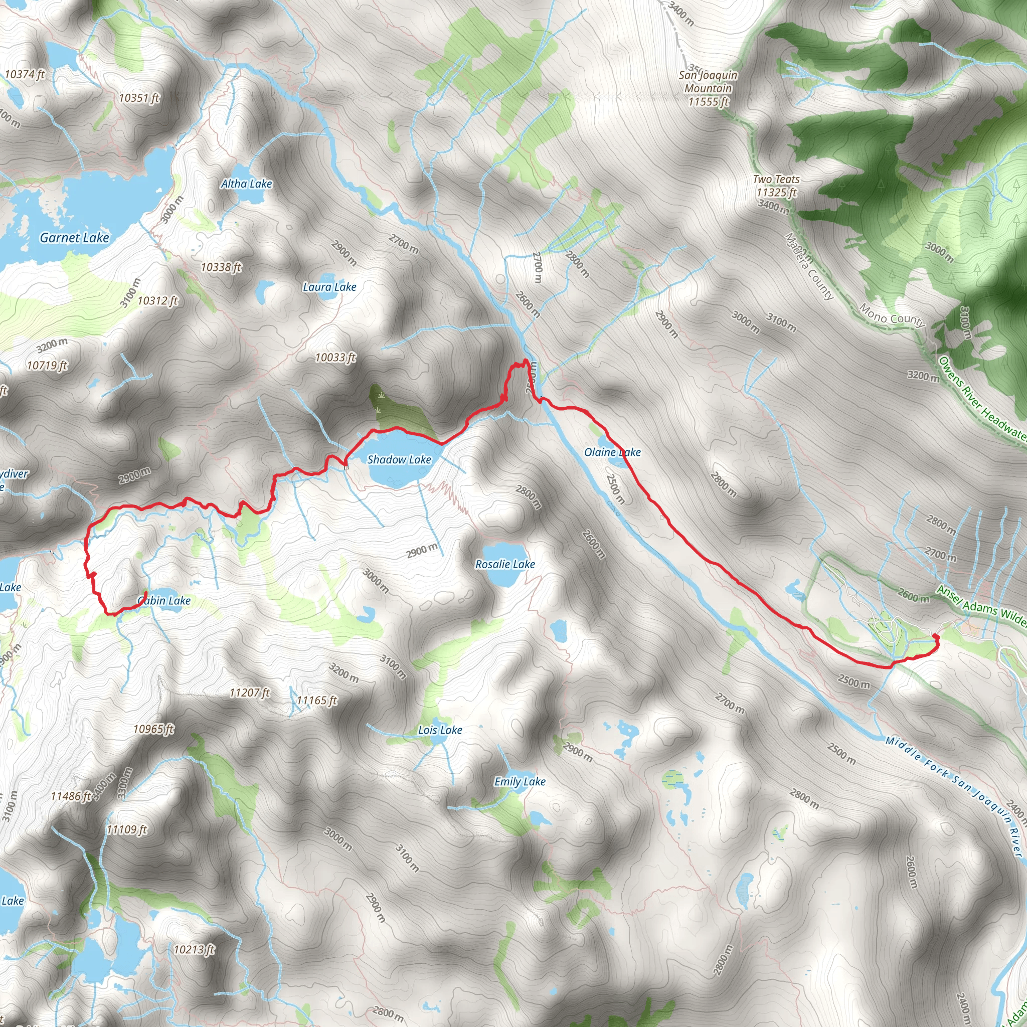 Olaine Lake, Shadow Lake and Cabin Lake Trail mobile static map