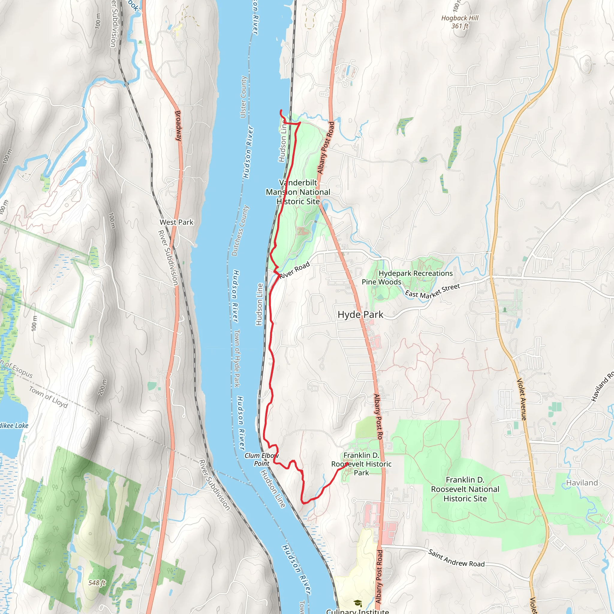 Franklin D Roosevelt Historic Park to Vanderbilt Mansion National Historic Site Trail mobile static map