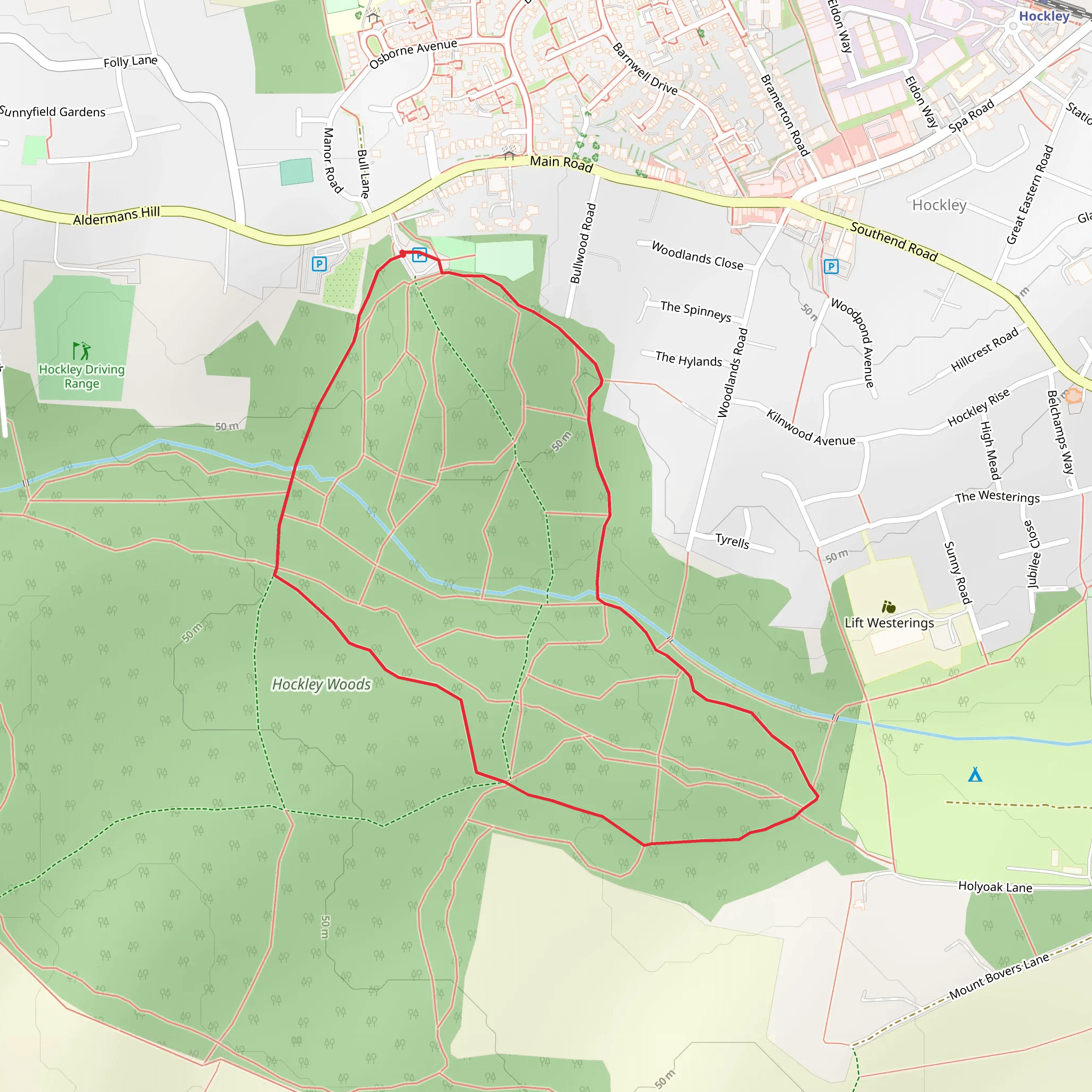 Hockley Woods Loop mobile static map