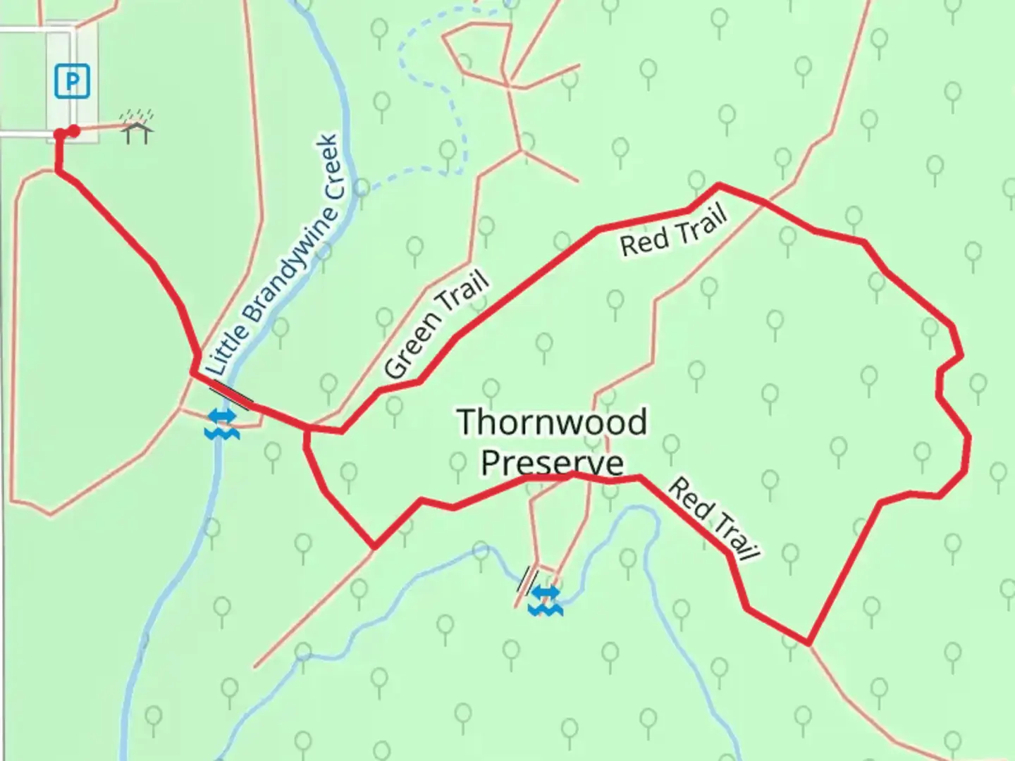 An image depicting the trail Red Loop Trail and its surrounding area.