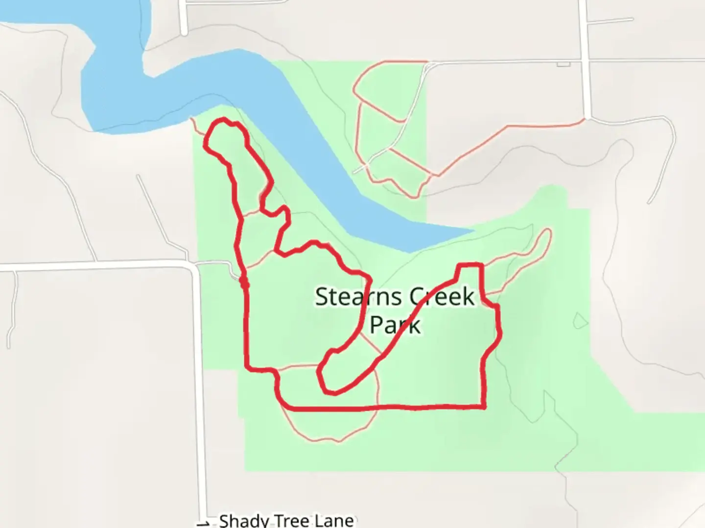 An image depicting the trail Stearns Creek Park Loop and its surrounding area.