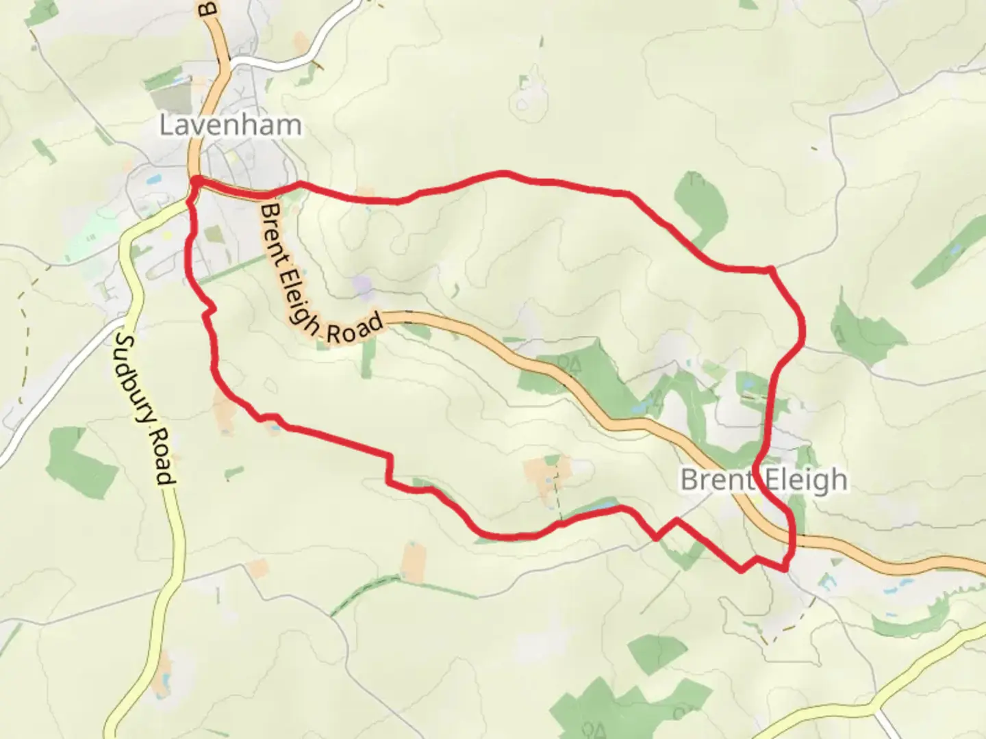 An image depicting the trail Lavenham and Brent Eleigh Loop and its surrounding area.