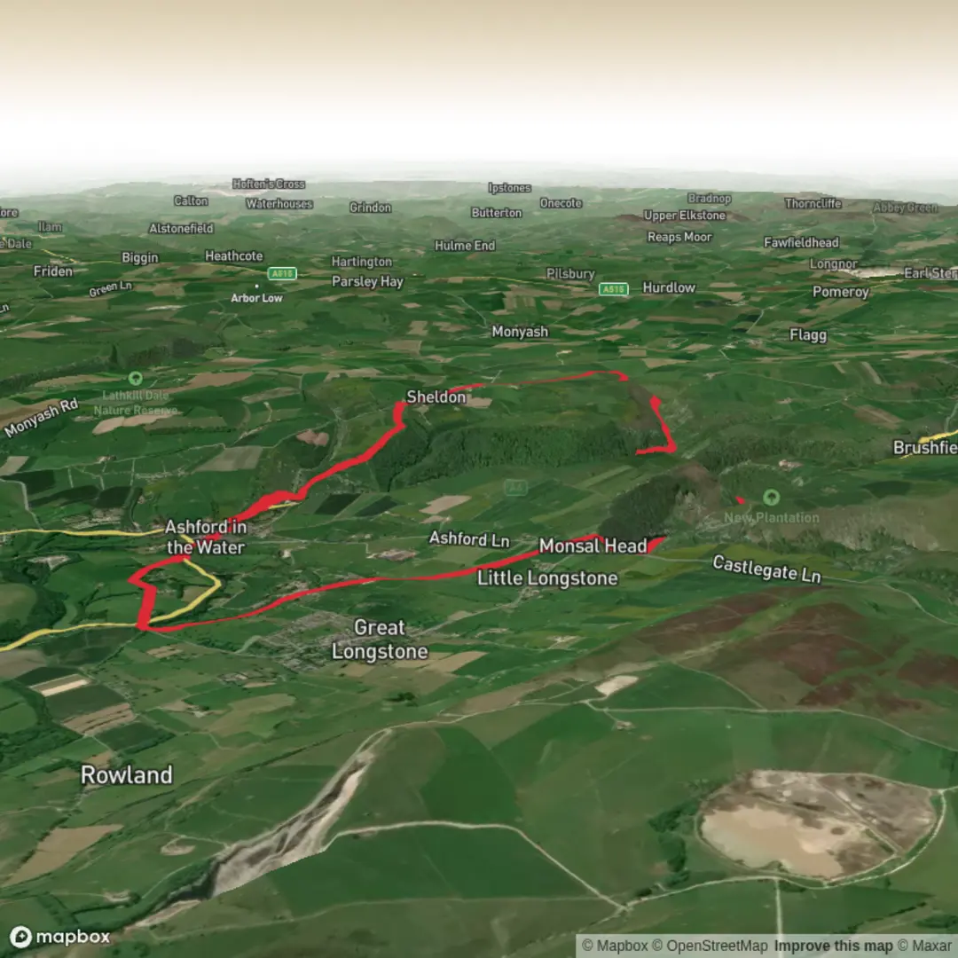 An image depicting the trail Hike from Ashford in the Water and its surrounding area.