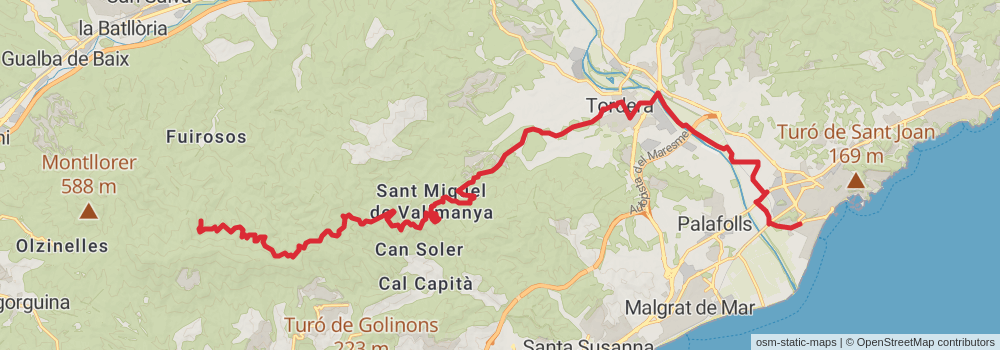GR 92 Sendero del Mediterráneo Cataluña stage 13 Map
