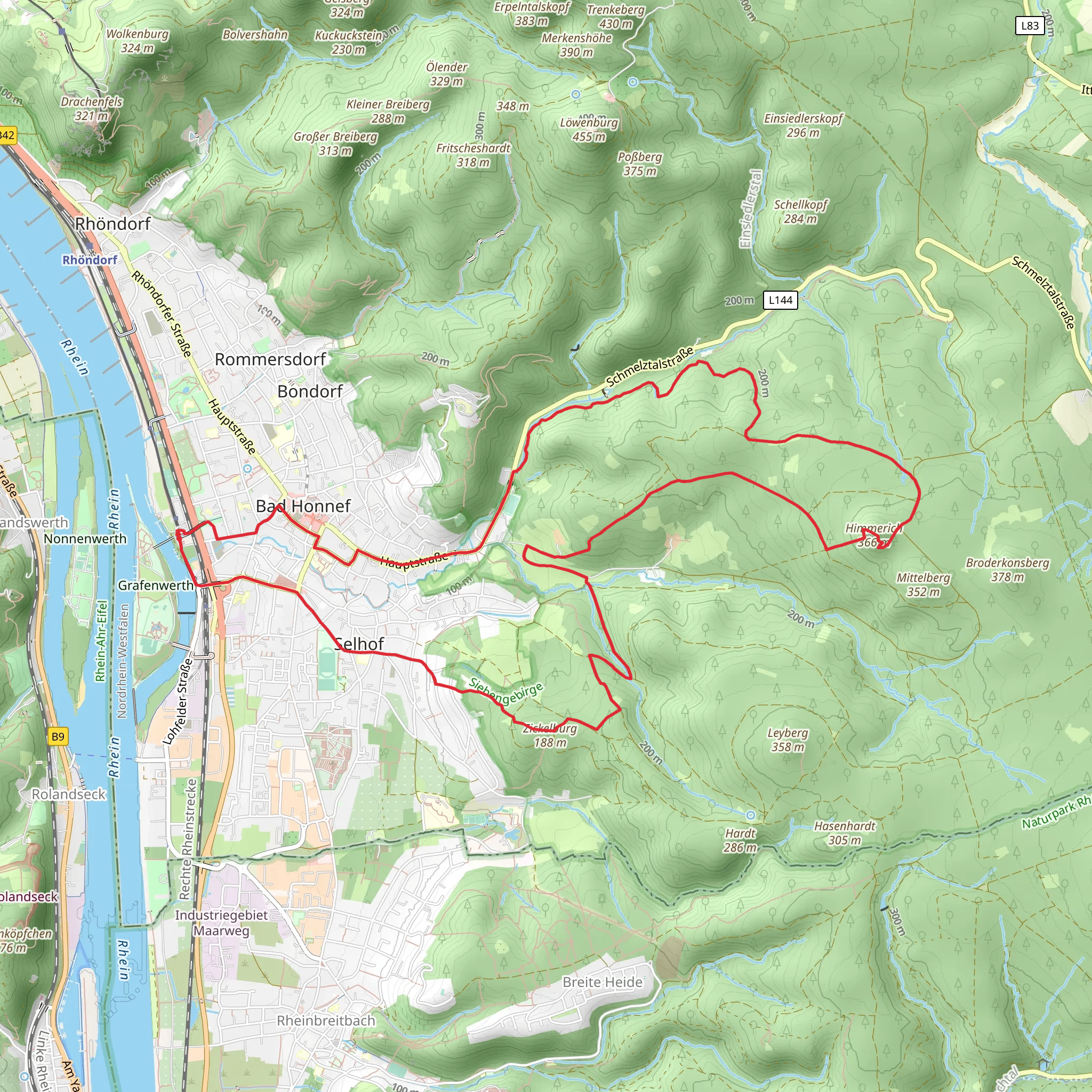 Himmerich and Zickelburg via Rheinsteig mobile static map