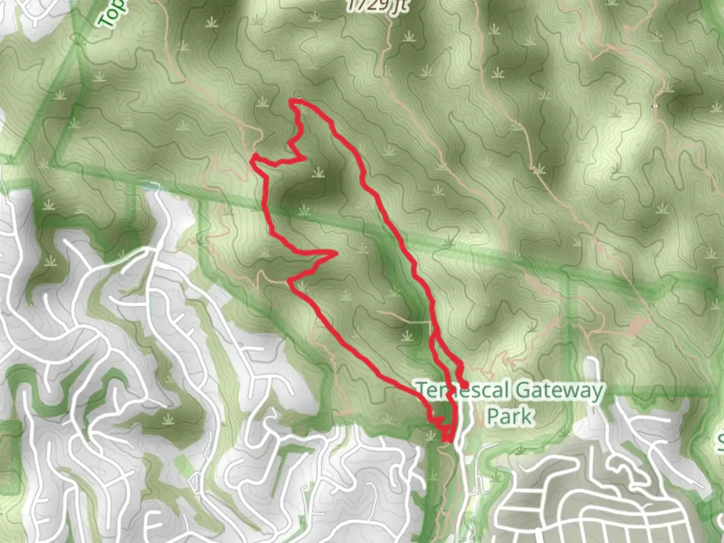 An image depicting the trail Temescal Canyon Trail and Temescal Ridge Trail Loop and its surrounding area.