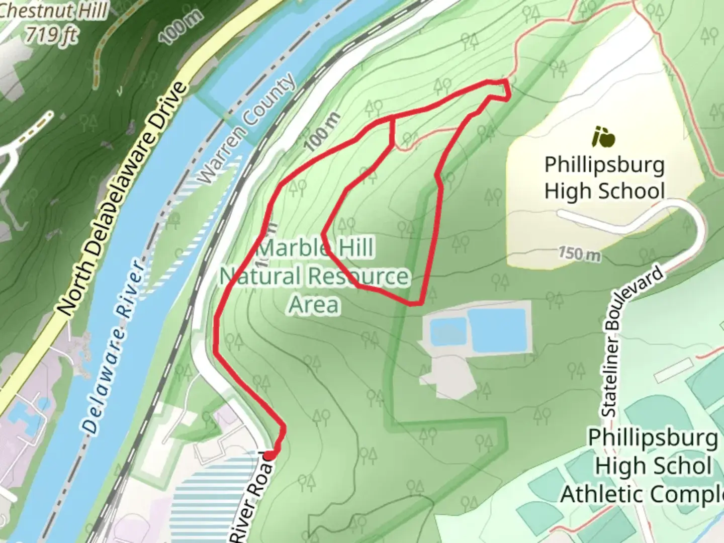 An image depicting the trail Warren Highlands and Warrs Trail Loop and its surrounding area.