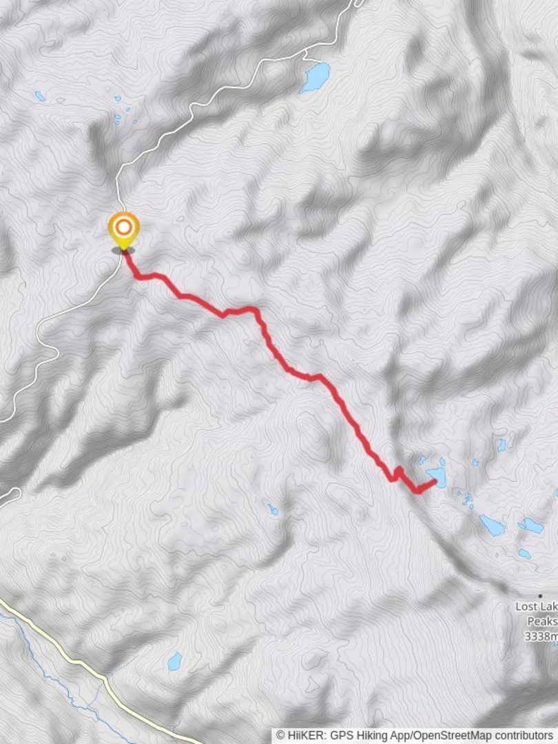 An image depicting the trail Chinese Wall Trail and West Lost Lake Trail and its surrounding area.