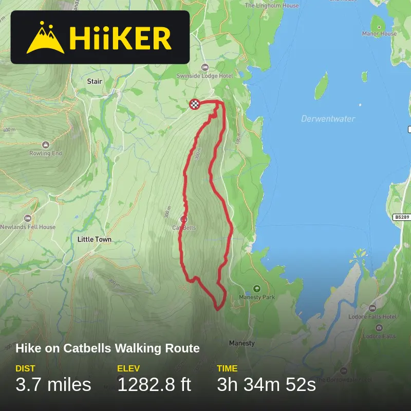 A map preview of the recording Hike on Catbells Walking Route.