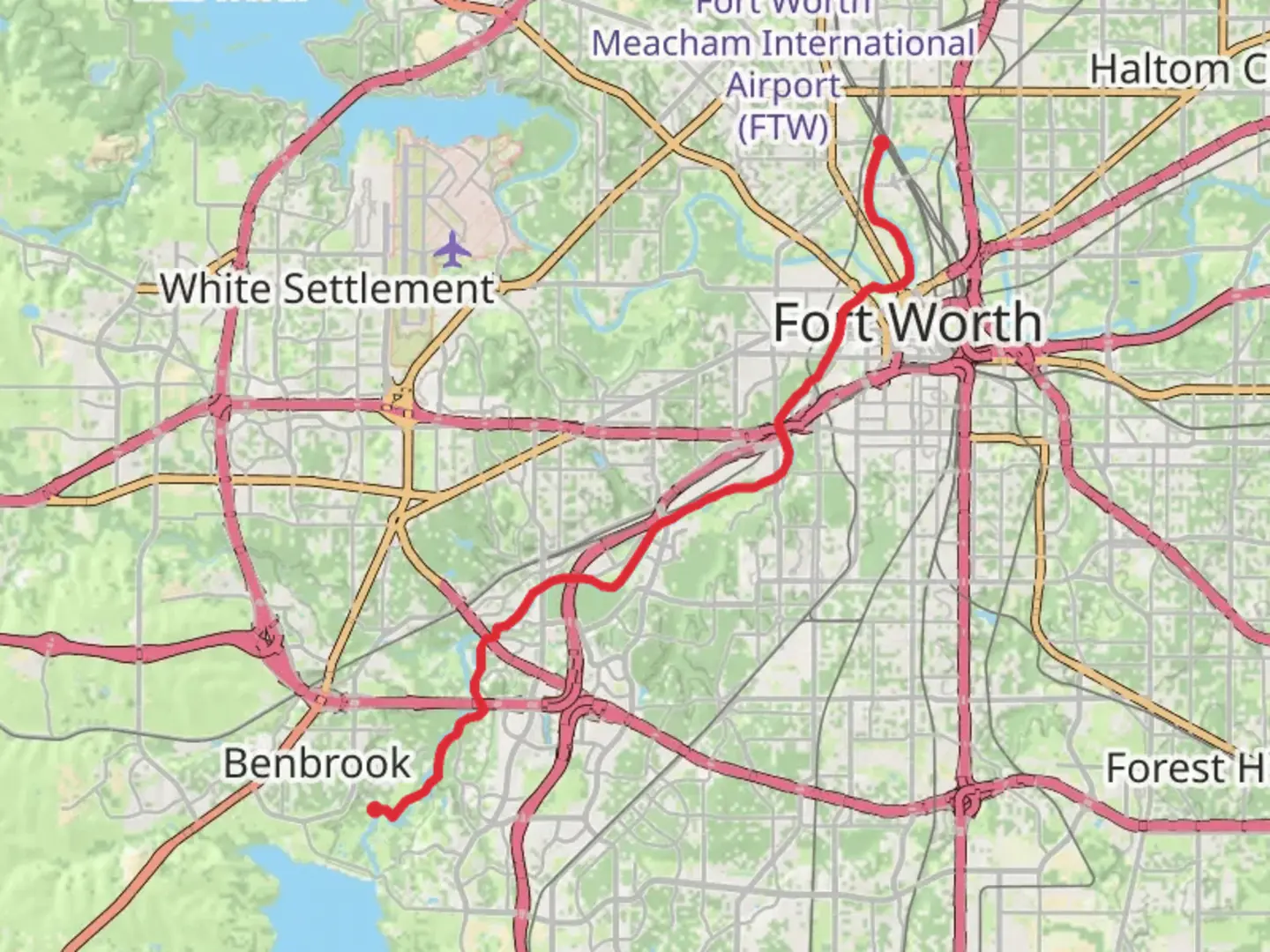 An image depicting the trail Fort Worth Branch - Trinity Trail and its surrounding area.