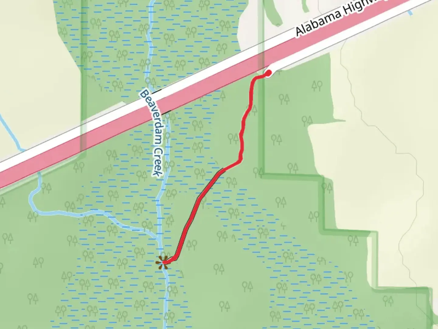 An image depicting the trail Beaverdam Creek via Beaverdam Boardwalk and its surrounding area.