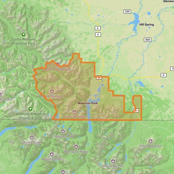 Waterton Lakes National Park of Canada mobile static map
