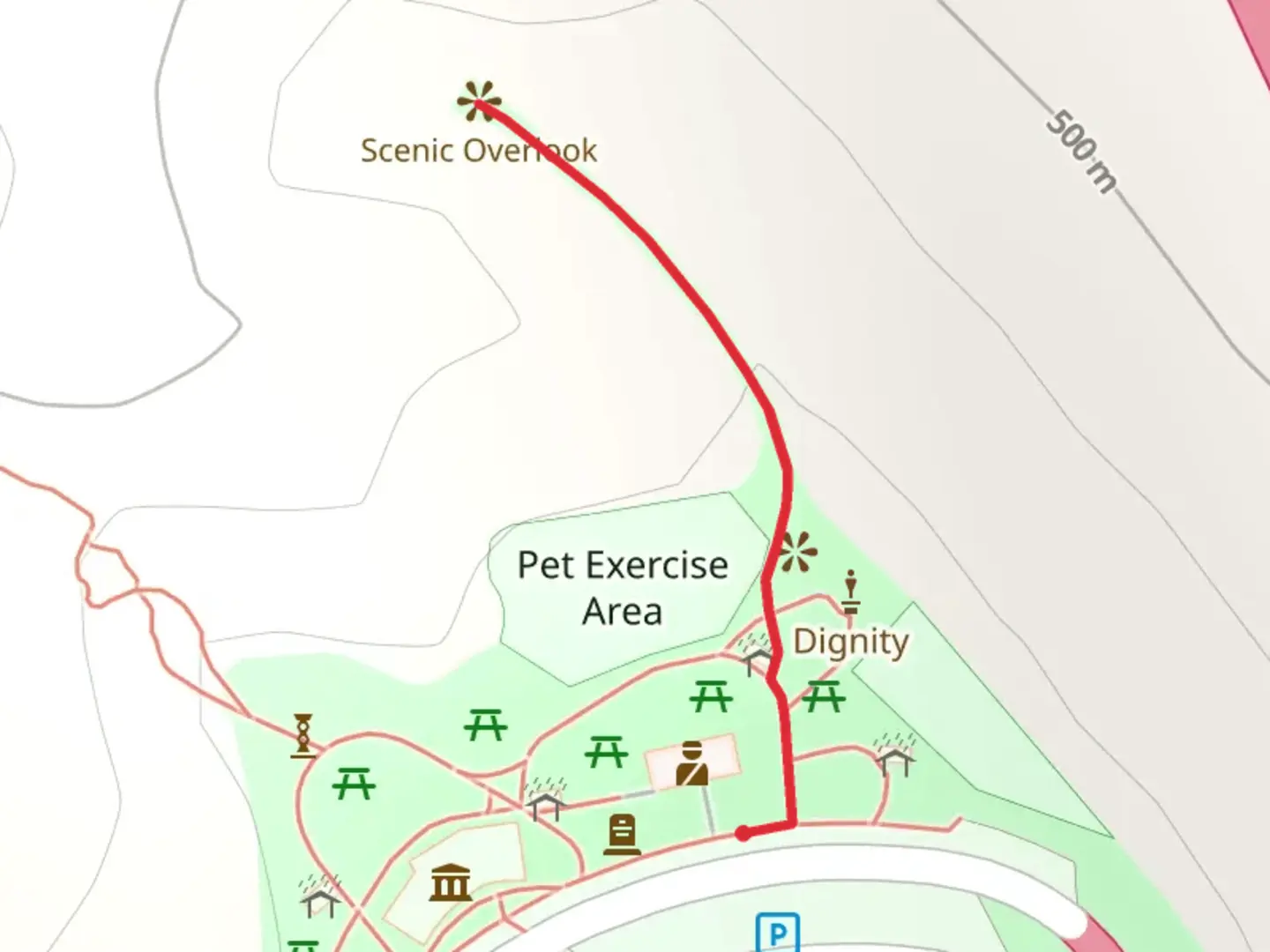 An image depicting the trail Pet Exercise Area Walk and its surrounding area.