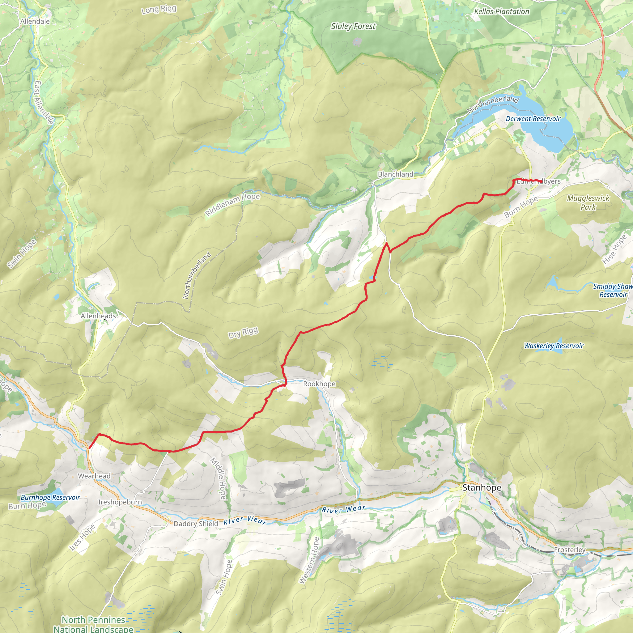 Edmundbyers to Cowshill through Weardale Way mobile static map