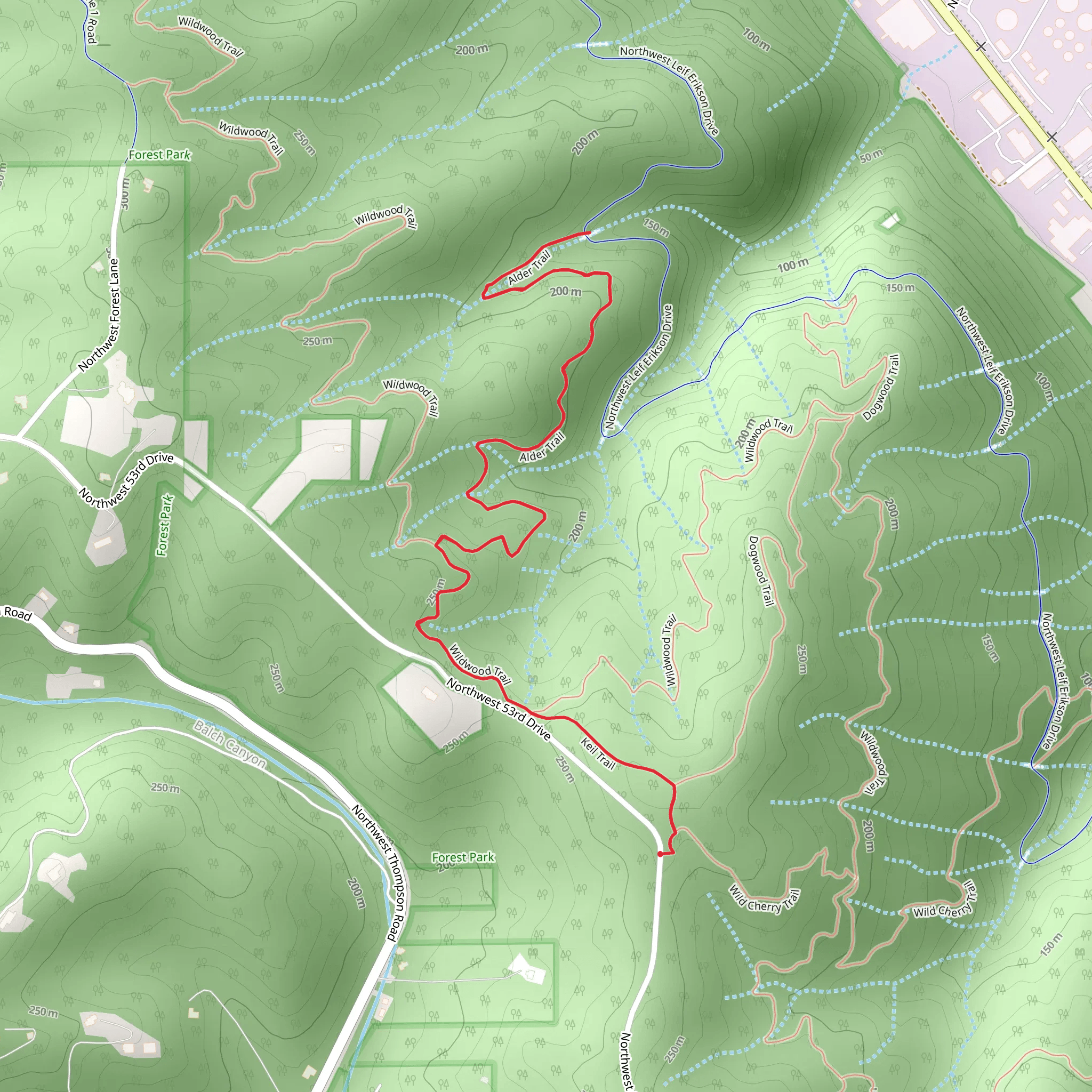 Alder Trail via Keil Trail mobile static map