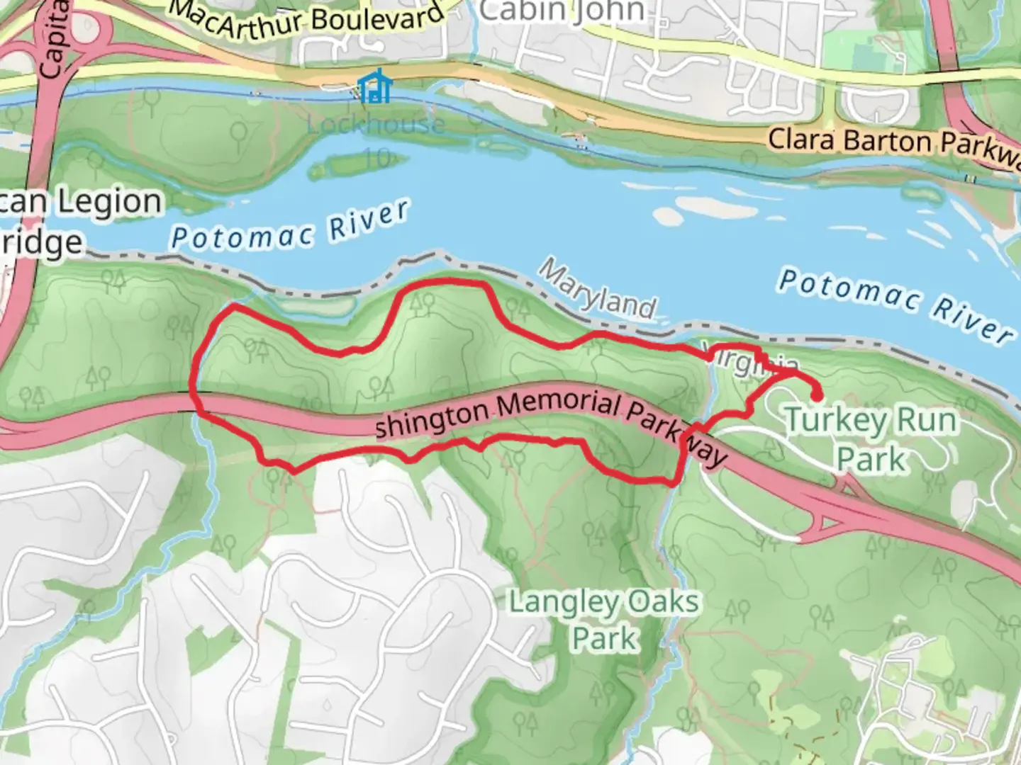 An image depicting the trail Potomac Heritage, Dead Run and Turkey Run Loop Trail and its surrounding area.