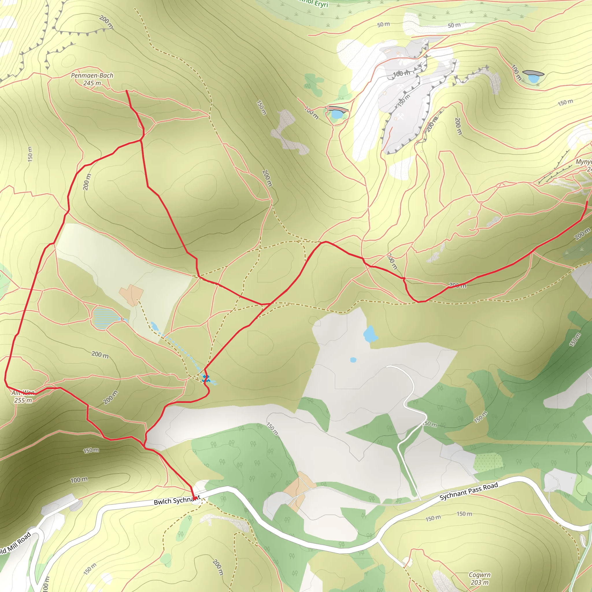 Sychnant Pass - Alltwen - Penmaen - Bach and Conwy Mountain mobile static map