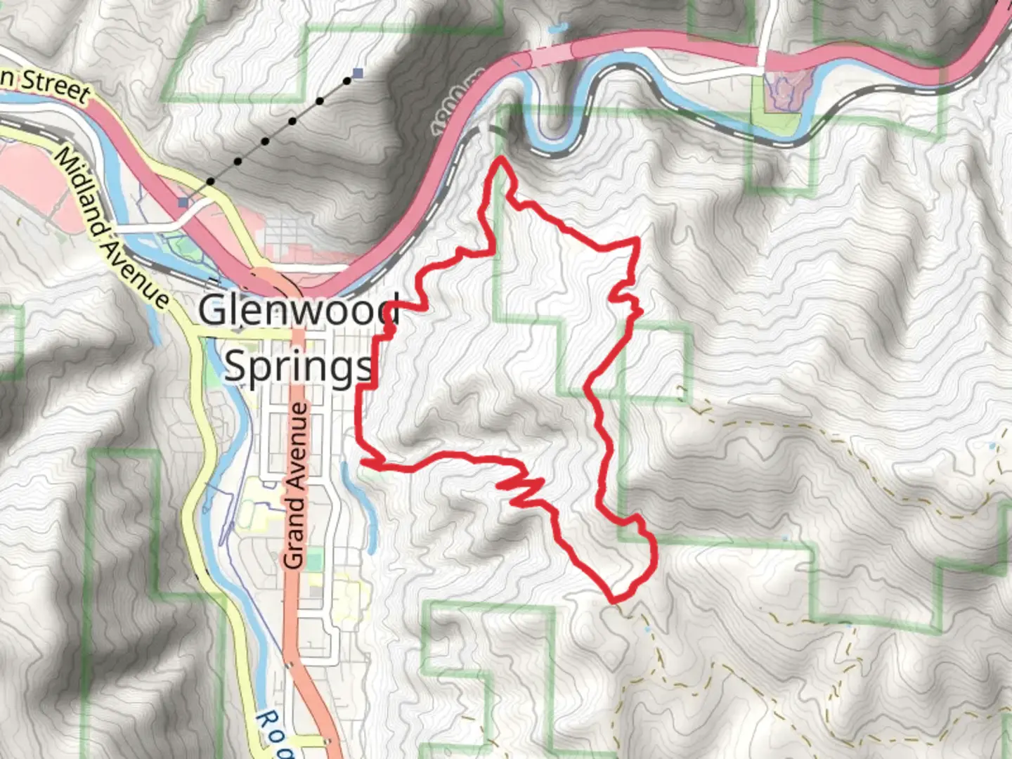 An image depicting the trail Boy Scout Loop - Glenwood Springs and its surrounding area.