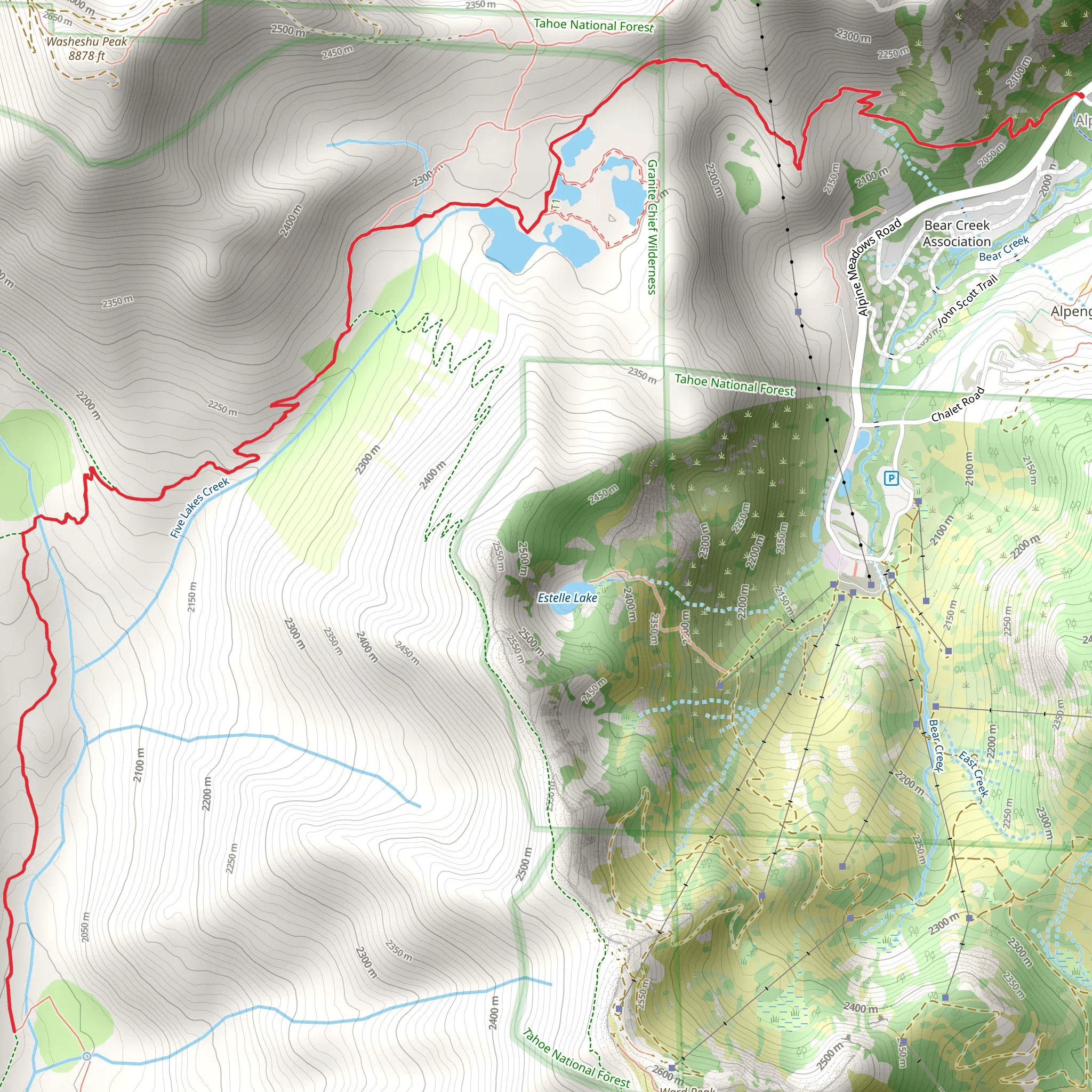Five Lakes Trail Out and Back mobile static map