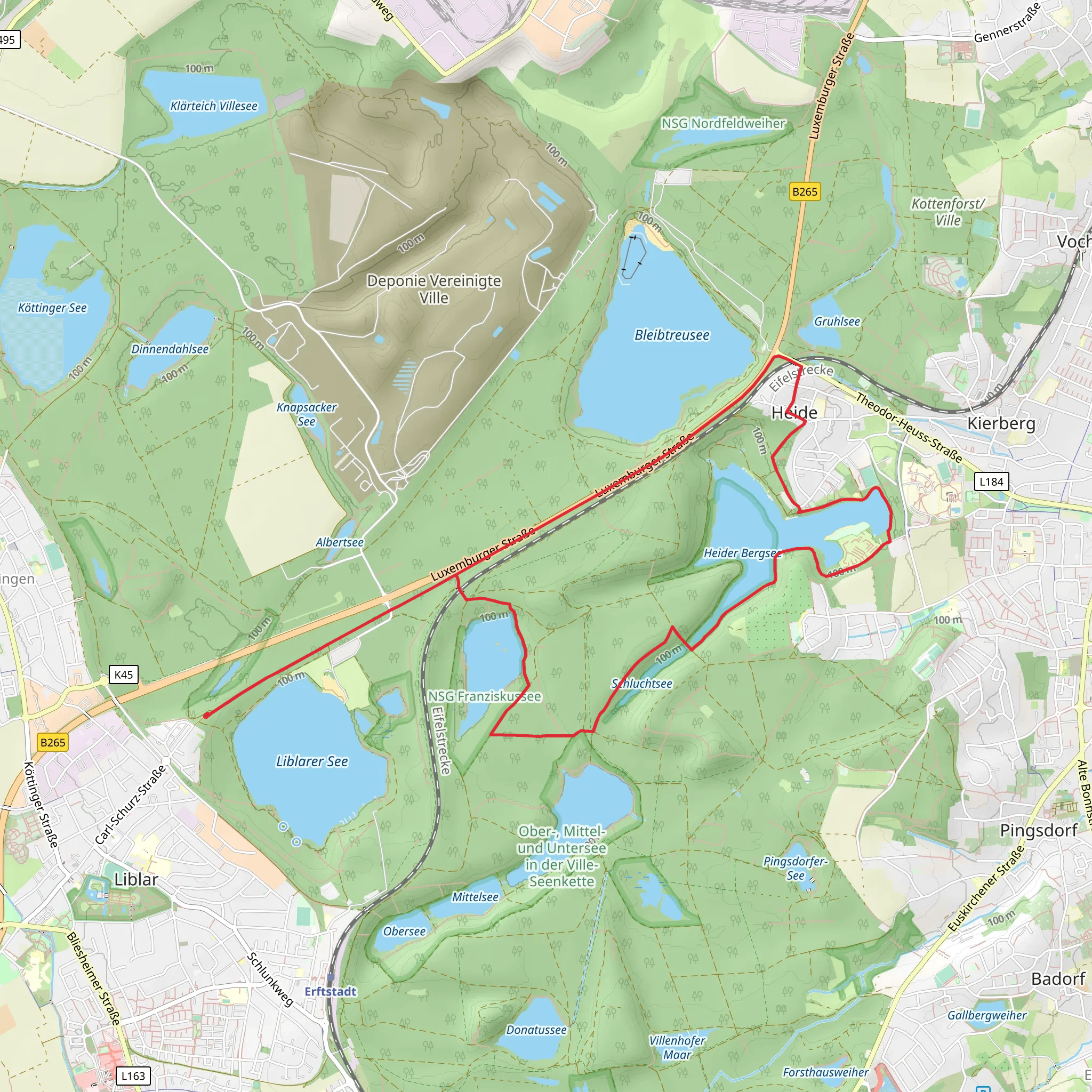 Liblarer See, Heider Bergsee and NSG Franziskussee Loop via Ville 75 mobile static map