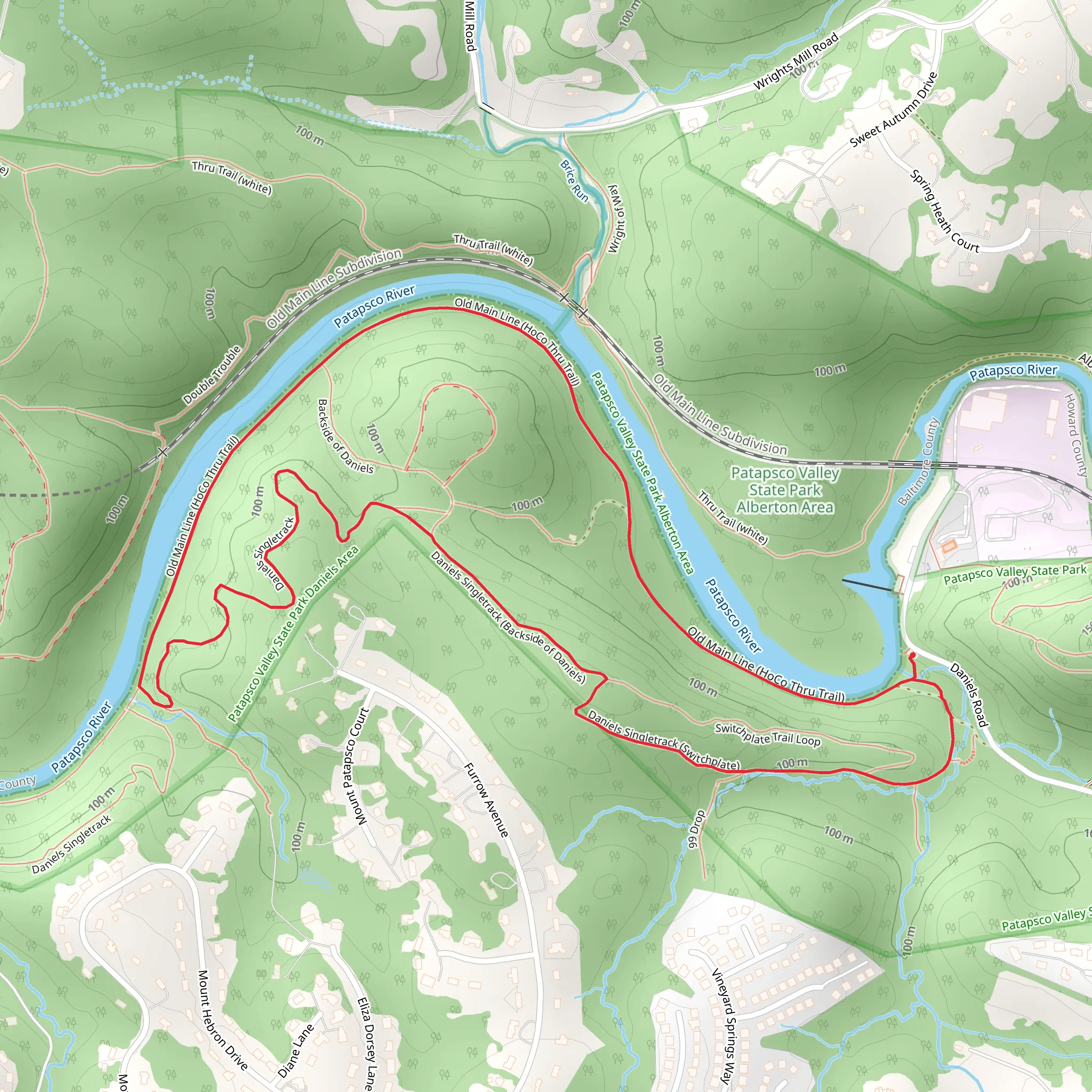 Daniels Singletrack and HoCo Thru Loop Trail mobile static map
