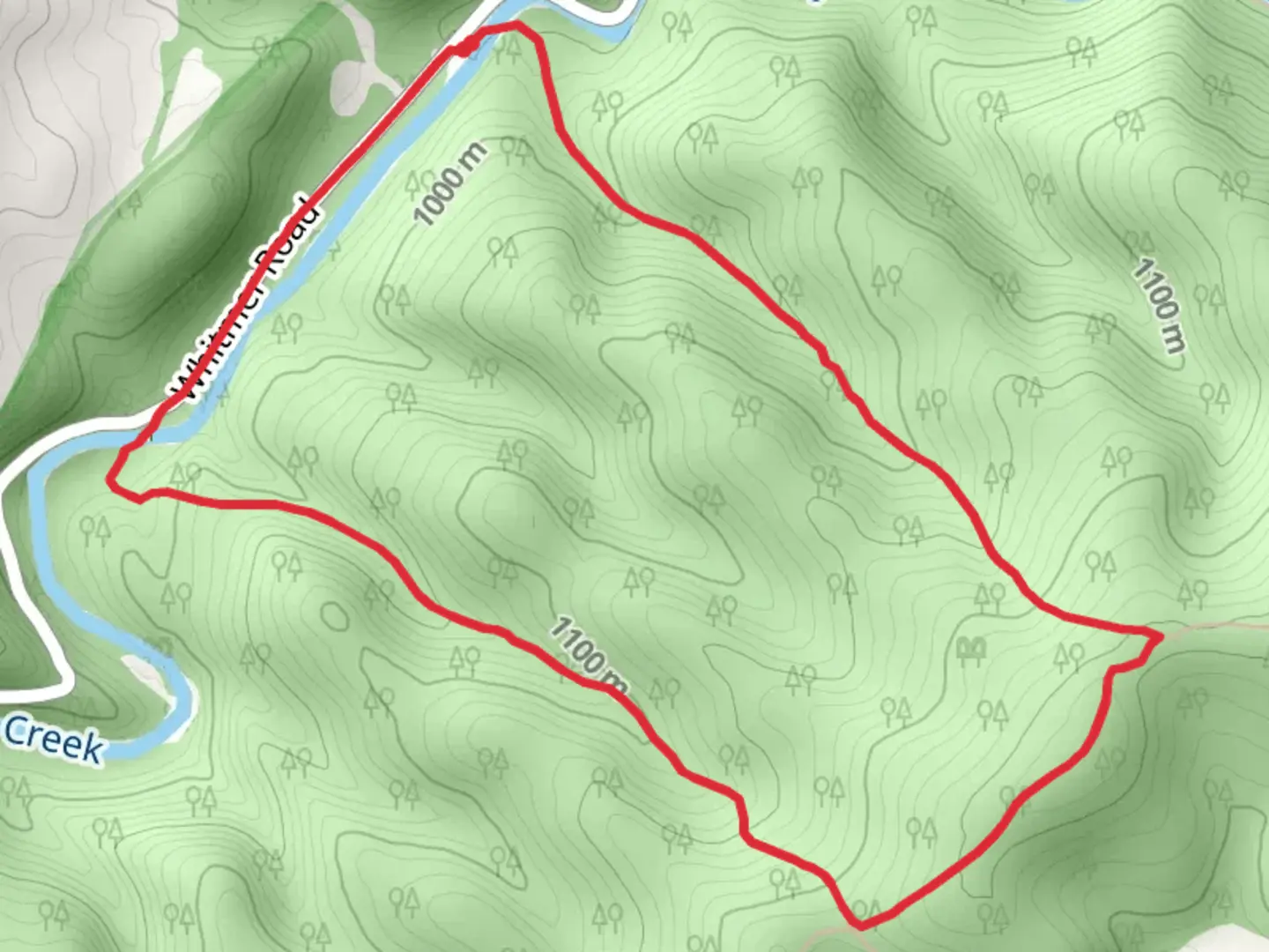 An image depicting the trail Bee Run, Elza and Gandy Creek Loop Trail and its surrounding area.