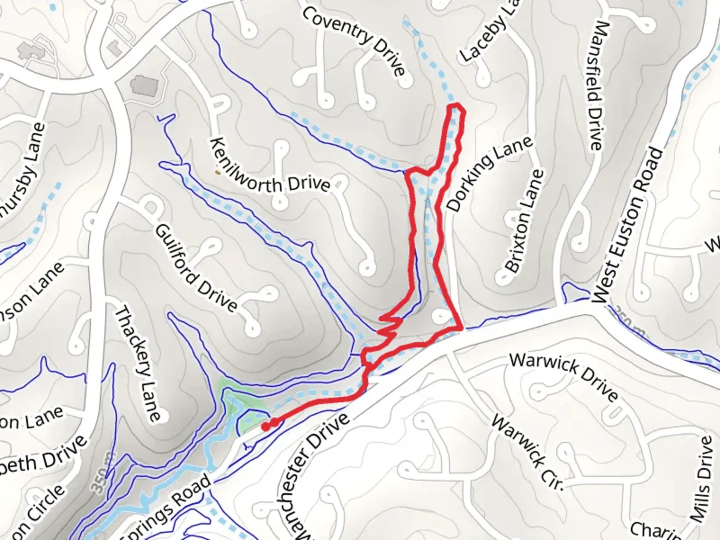 An image depicting the trail Blowing Springs-Back 40 East Connector Loop and its surrounding area.