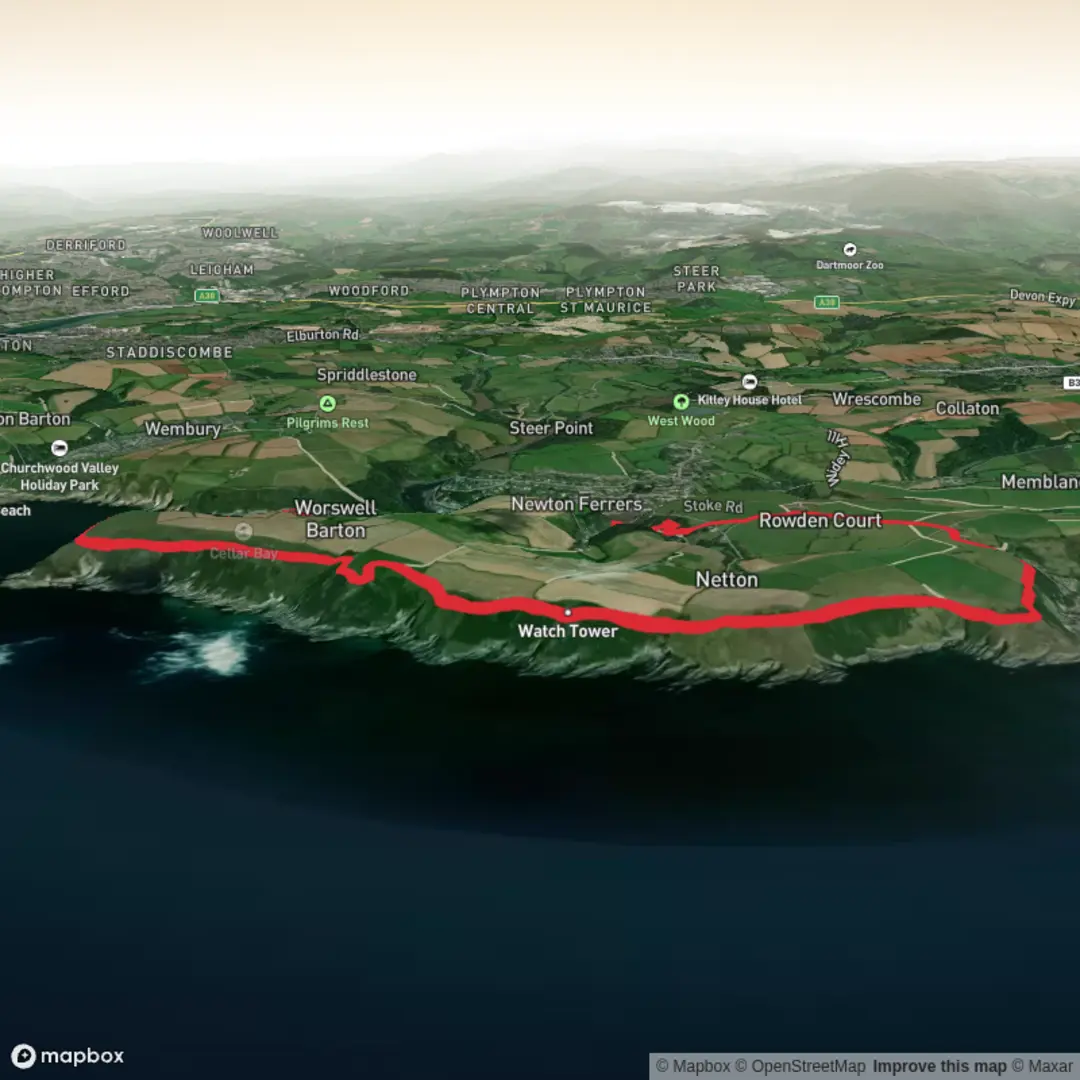 An image depicting the trail Noss Mayo circular (Copy) and its surrounding area.