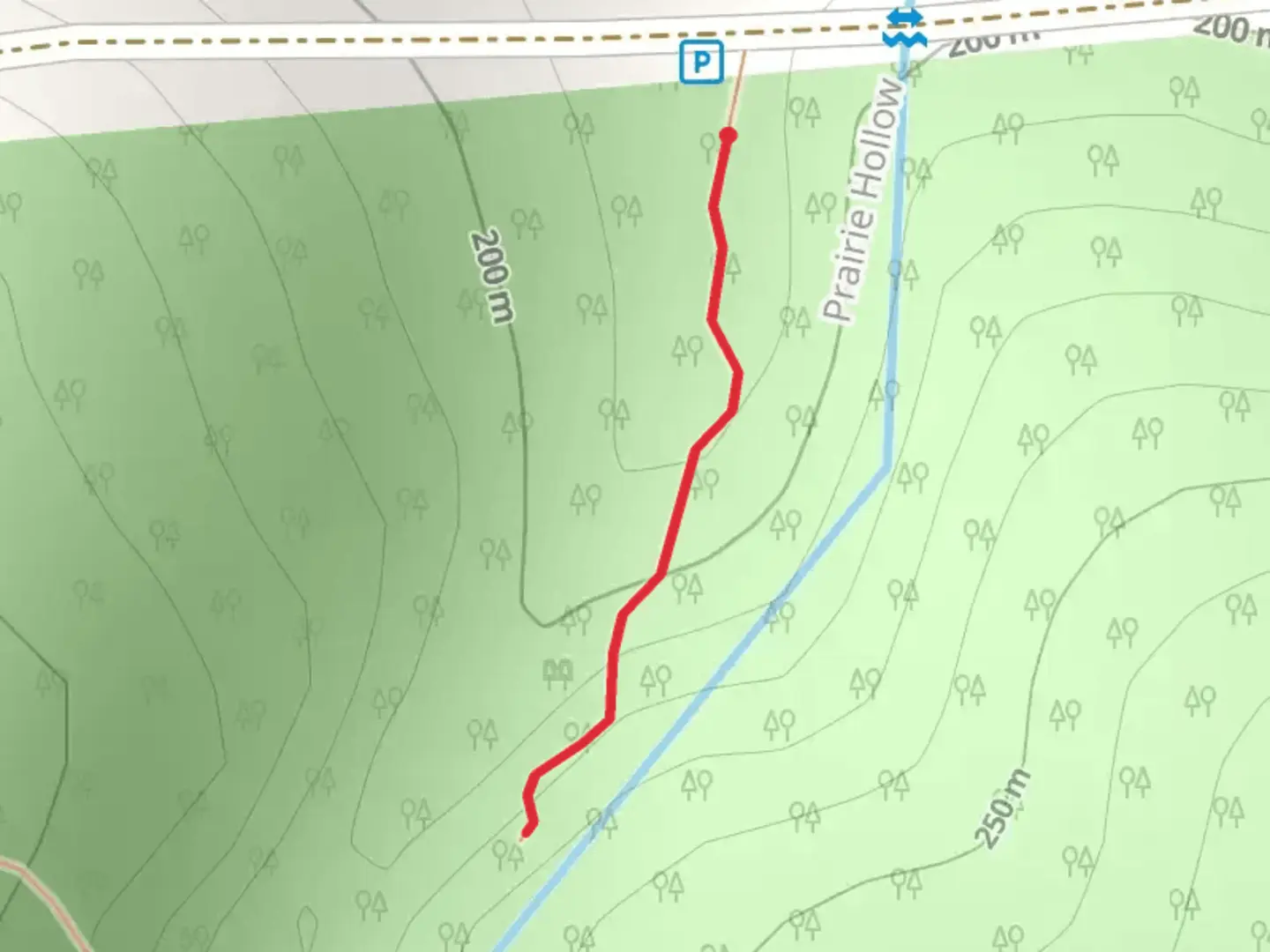 An image depicting the trail Prarie Hollow Trail and its surrounding area.