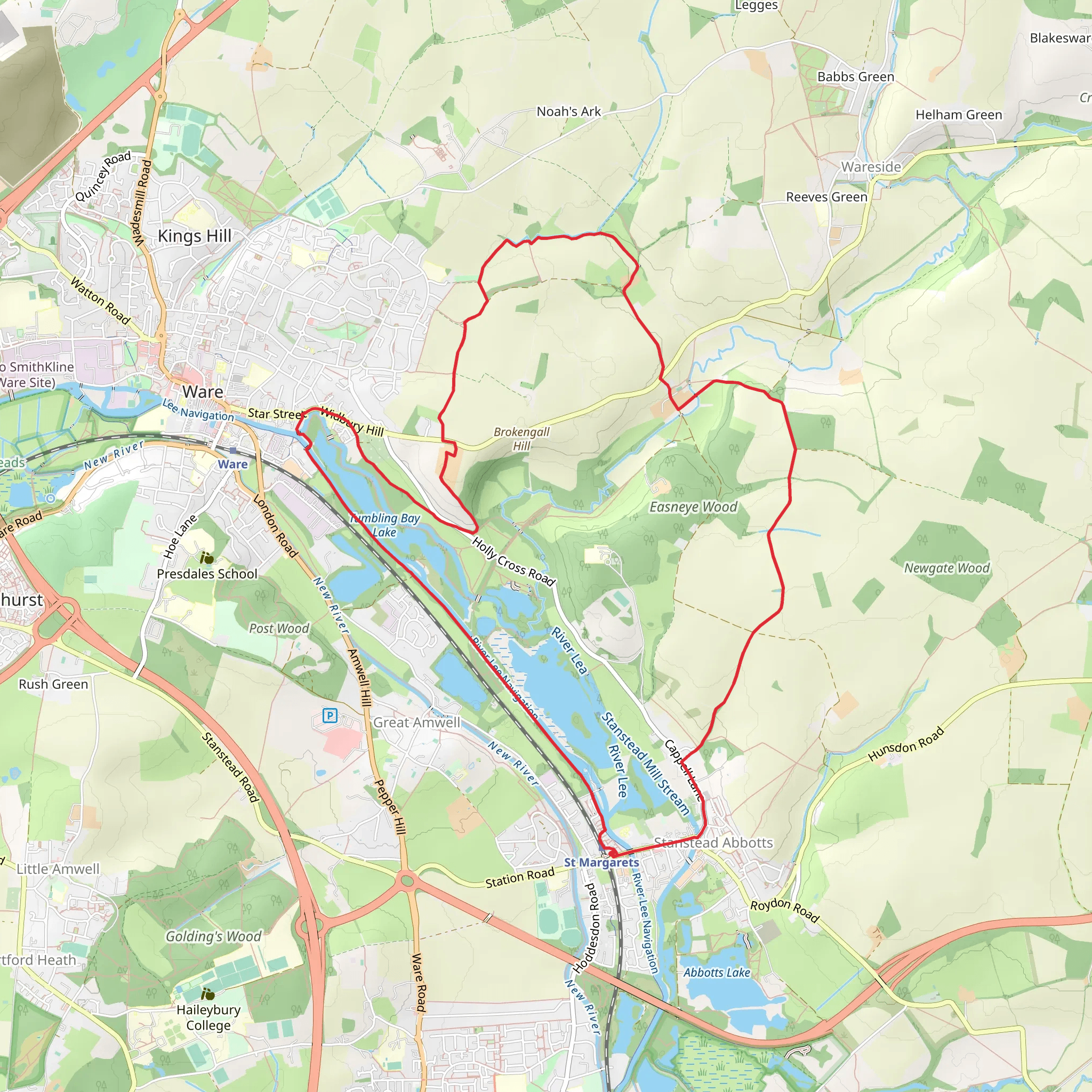 Amwell Nature Reservoir, Hardmead Lock and Ware Loop mobile static map