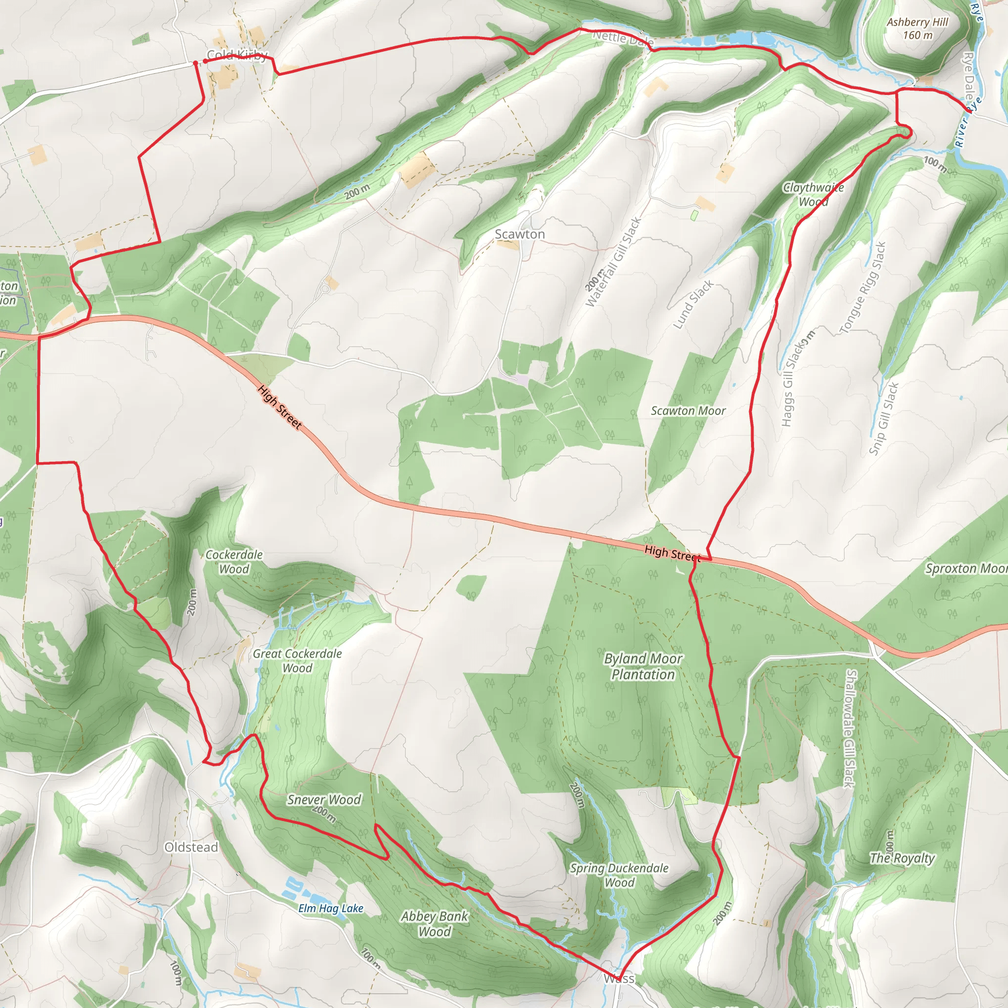 Rievaulx Bridge and Wass from Cold Kirby mobile static map