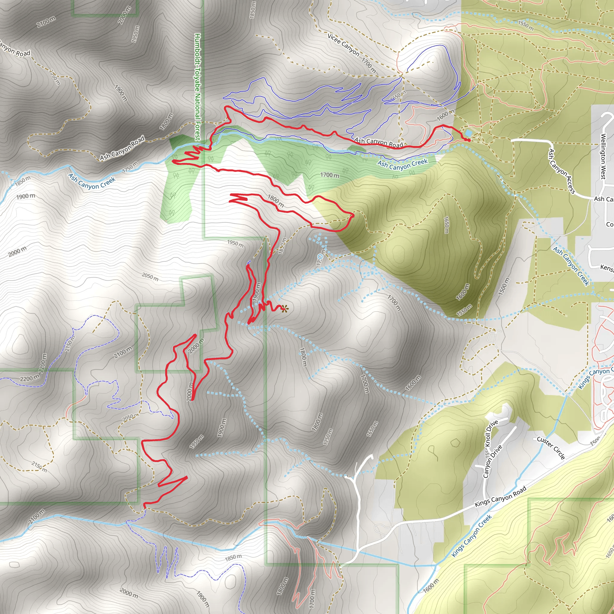 Ash Canyon to Kings Canyon Trail mobile static map
