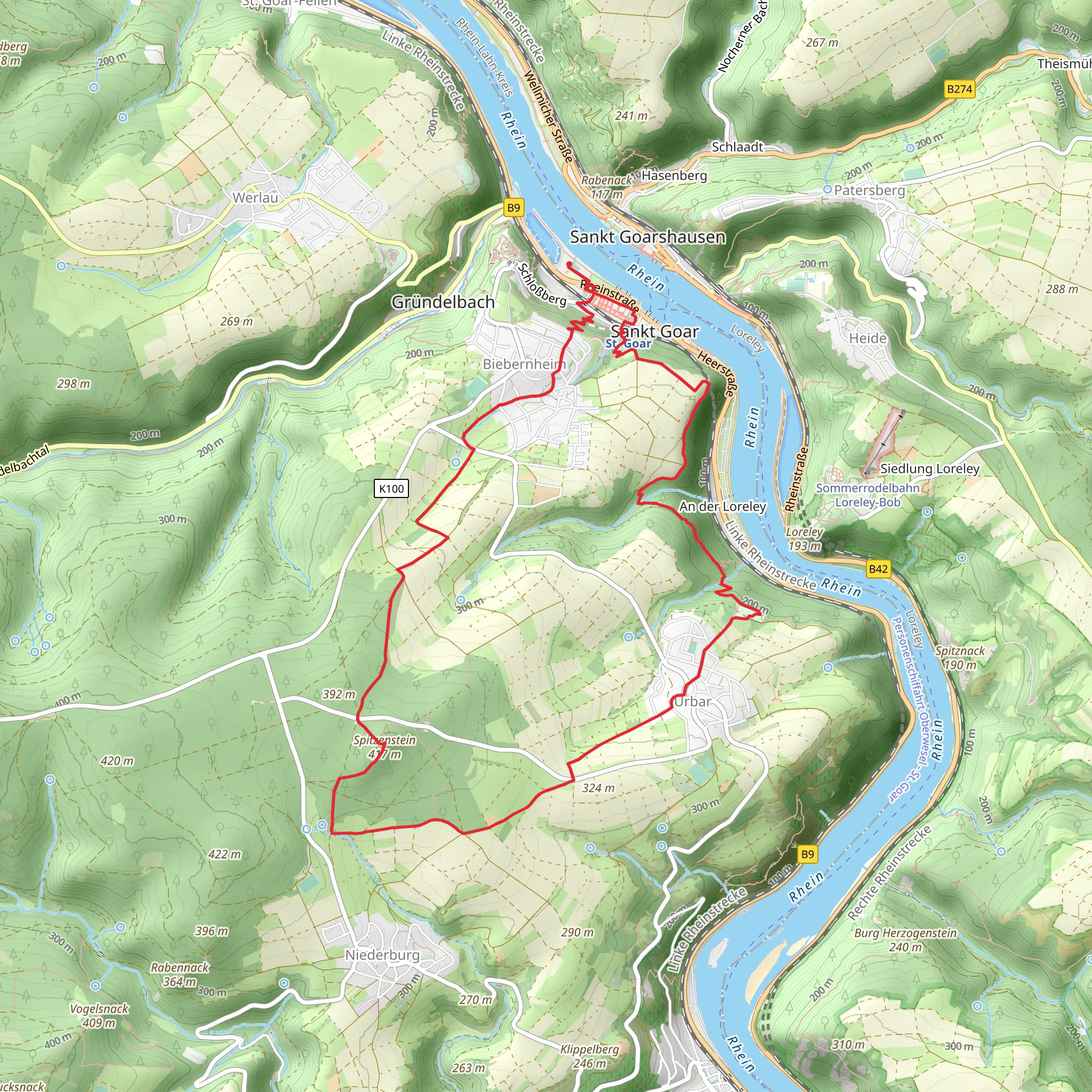 Spitzenstein and Backneck via Butterweg and Naturlehrpfad mobile static map