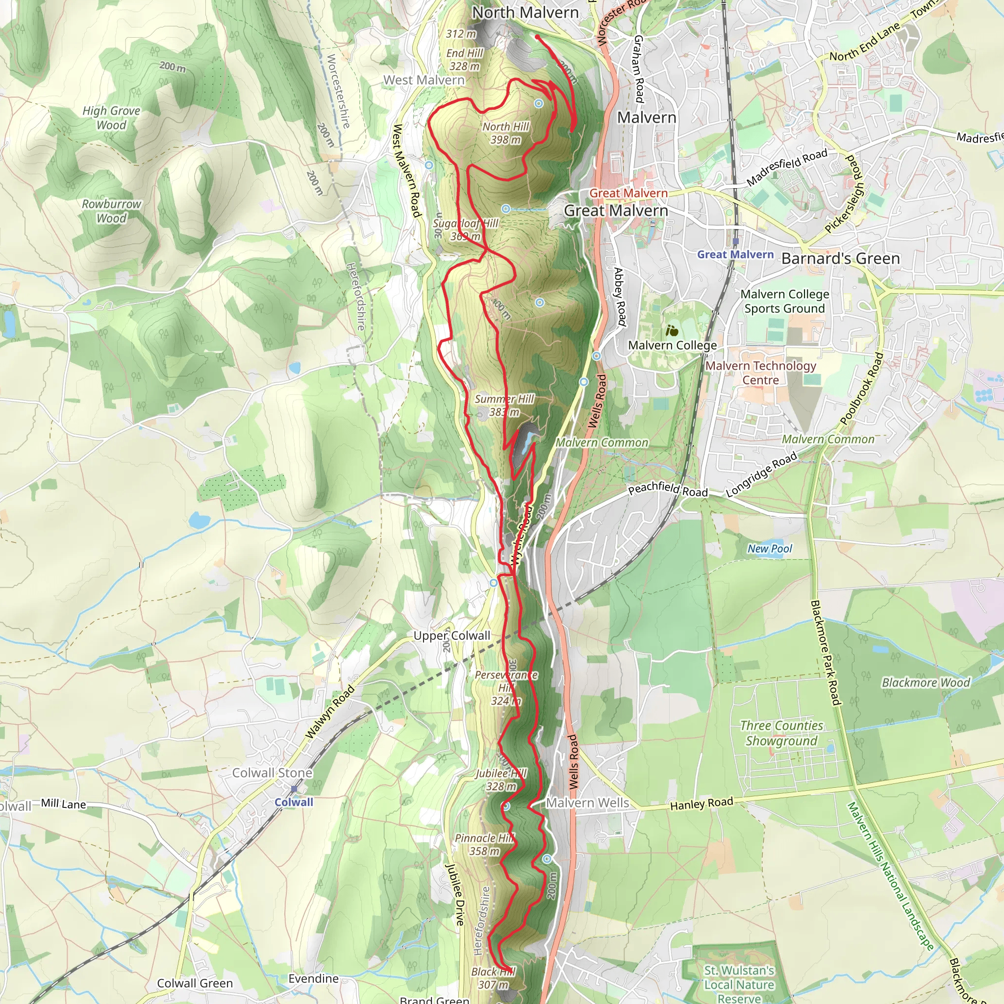 Table Hill, Sugarloaf Hill, Black Hill and Worcestershire Beacon Loop mobile static map