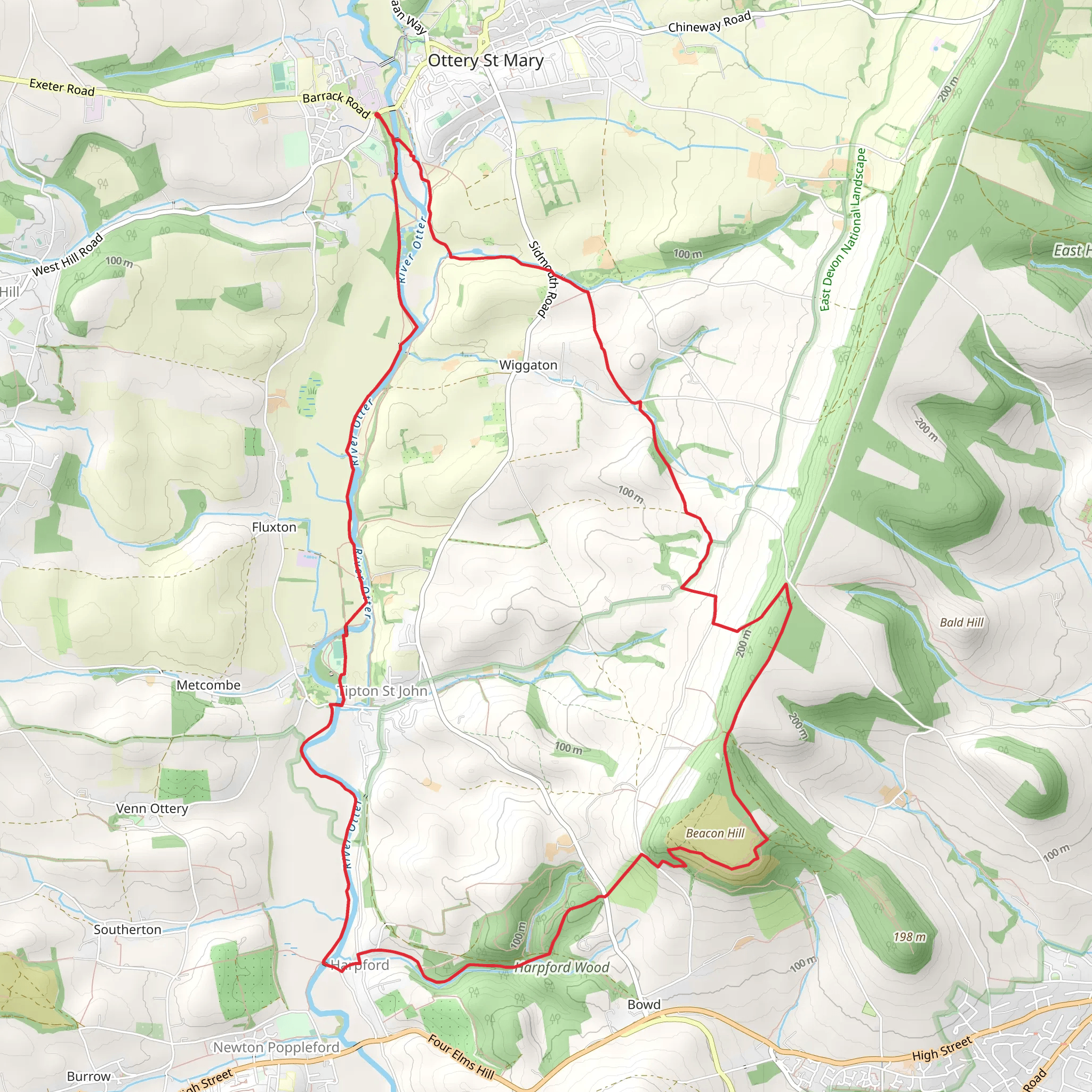 Harpford Wood, Beacon Hill and River Otter Loop mobile static map