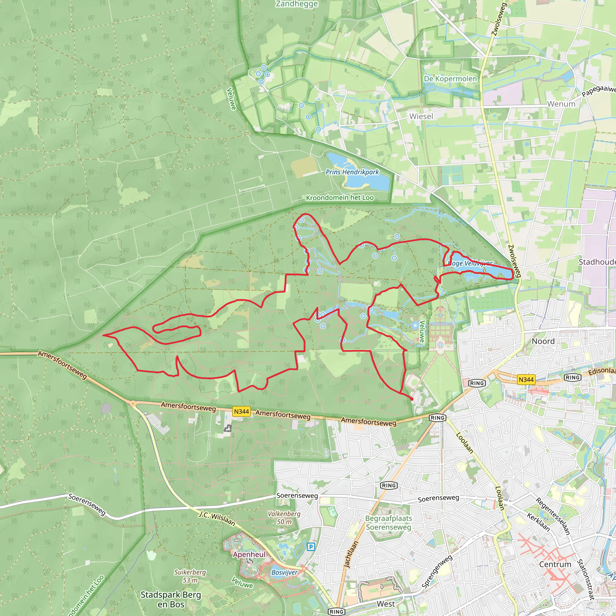 Veld Vijvers, Achterpark, Wolvenbosch and Fort Java Loop mobile static map