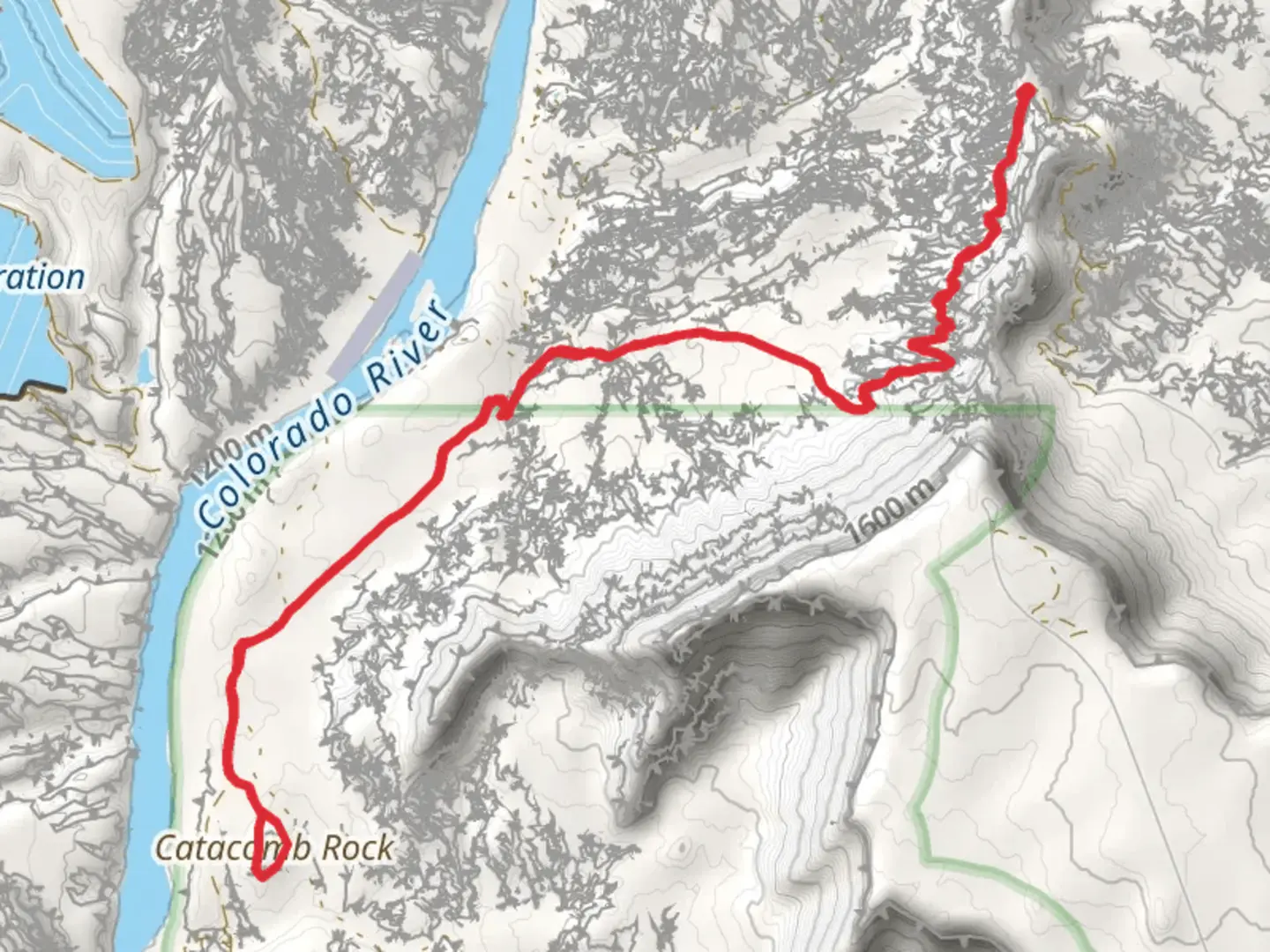 An image depicting the trail Catacomb Rock via ADT and Lockhart Basin Road and its surrounding area.