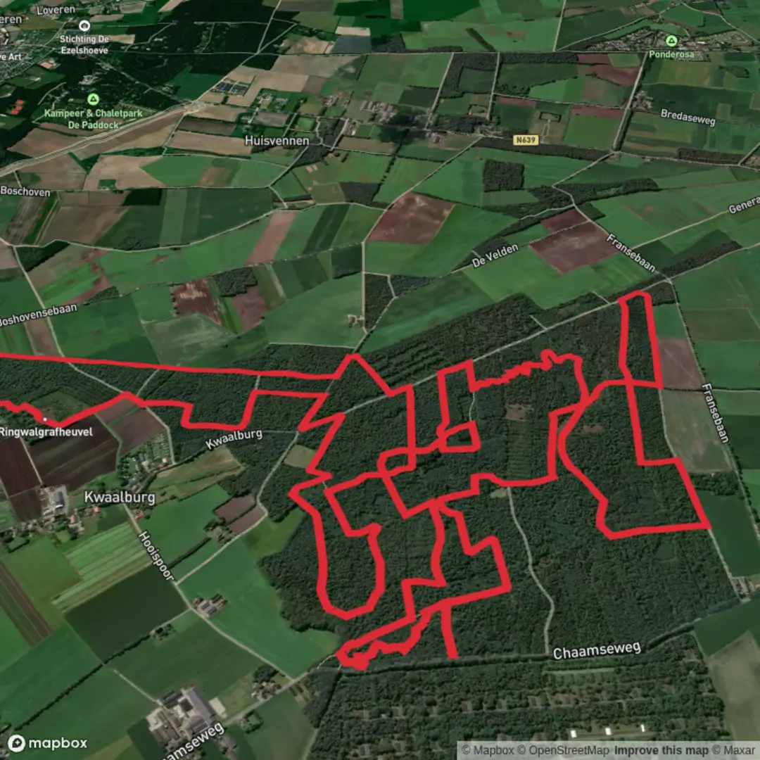 An image depicting the trail Fluitberg and Alphensche Bergen Loop and its surrounding area.
