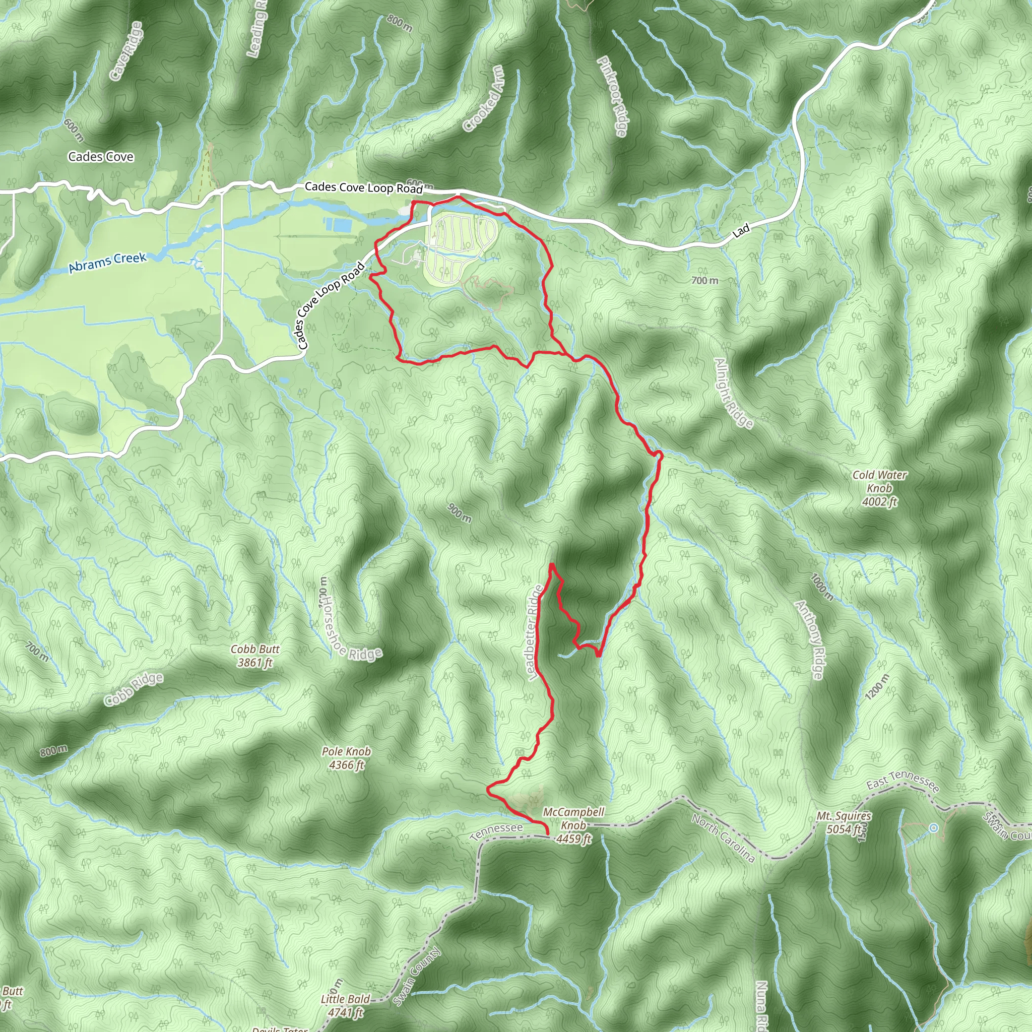 McCampbell Knob via Cades Cove Horse Trail mobile static map