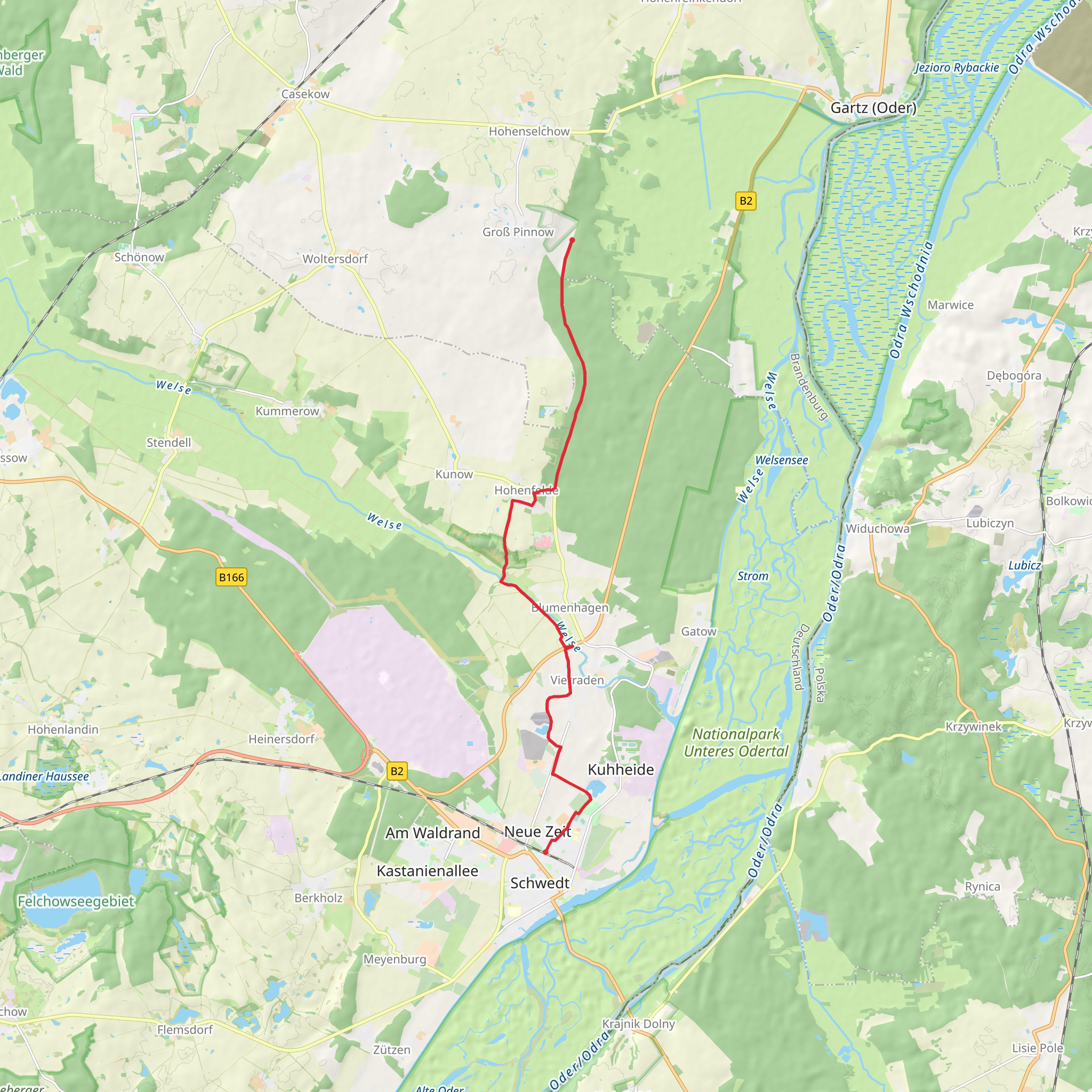 Schwedt to Grob Pinnow Walk mobile static map