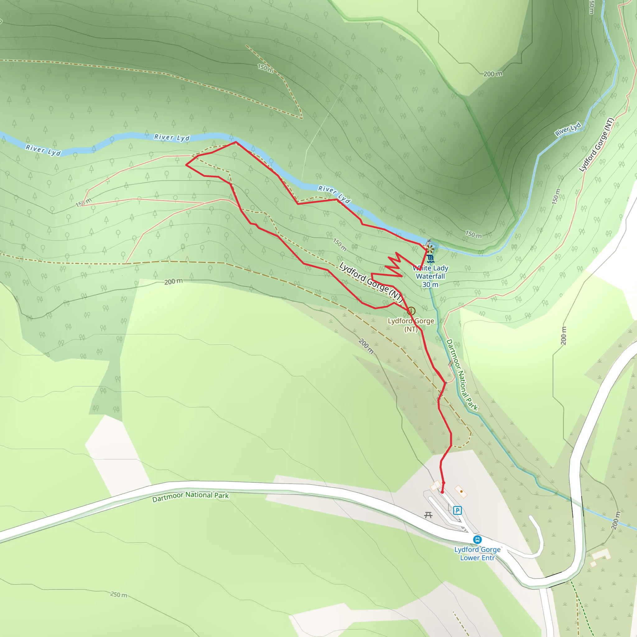 Lydford Gorge Waterfall Trail mobile static map