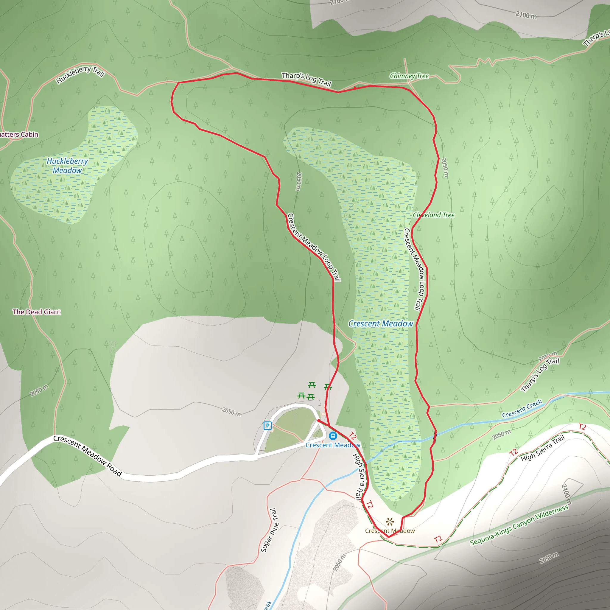 High Sierra and Crescent Meadow Loop Trail mobile static map