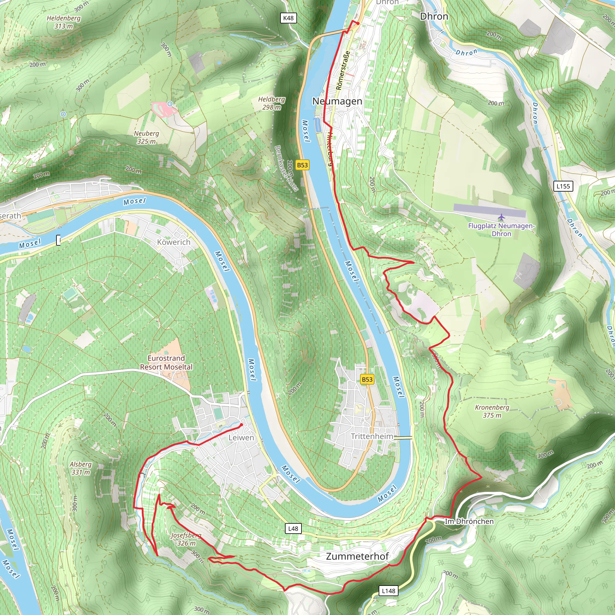 Leiwen to Neumagen Dhron Walk via Josefberg and Moselsteig mobile static map