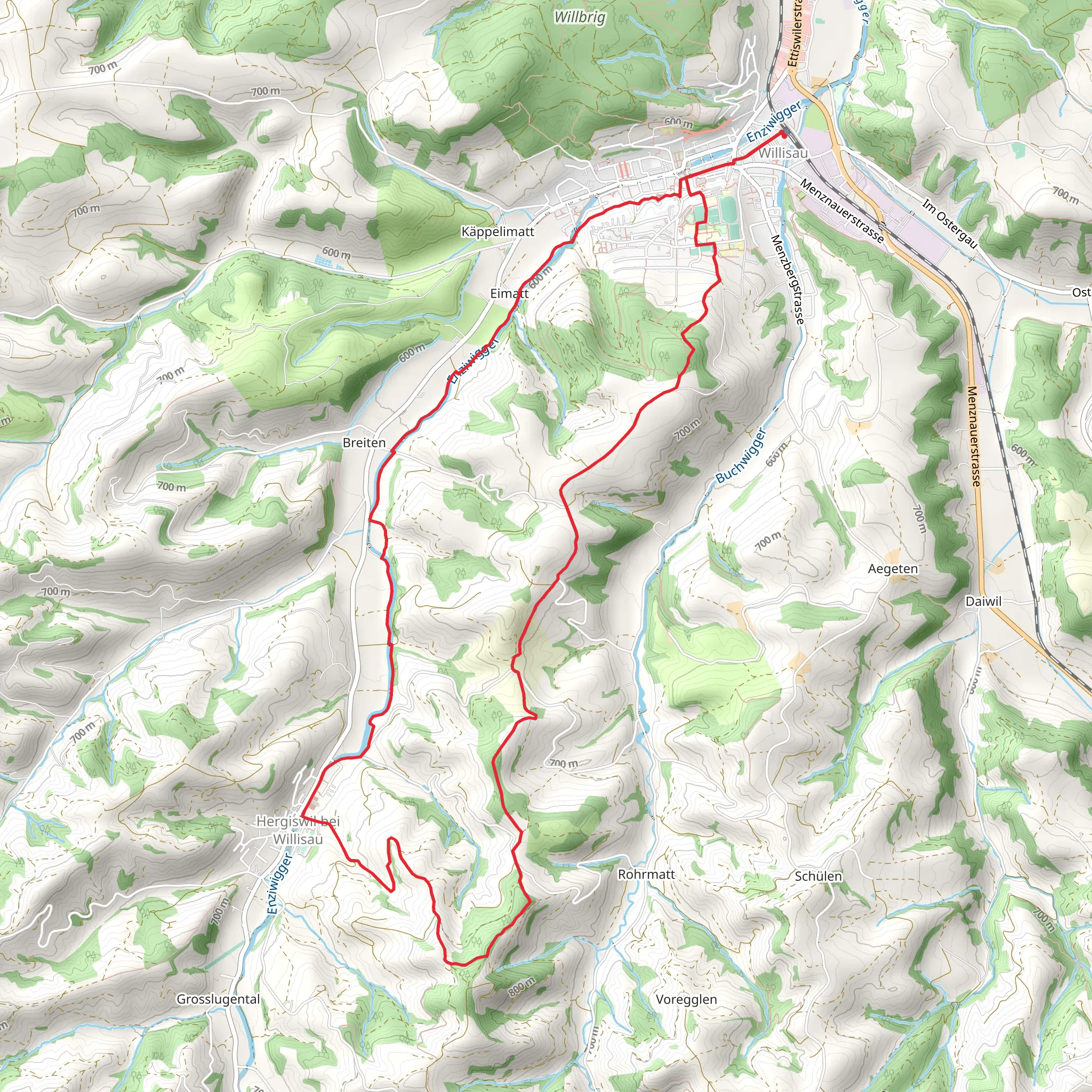 Rundwanderung Willisau - Mörisegg - Hergiswil mobile static map